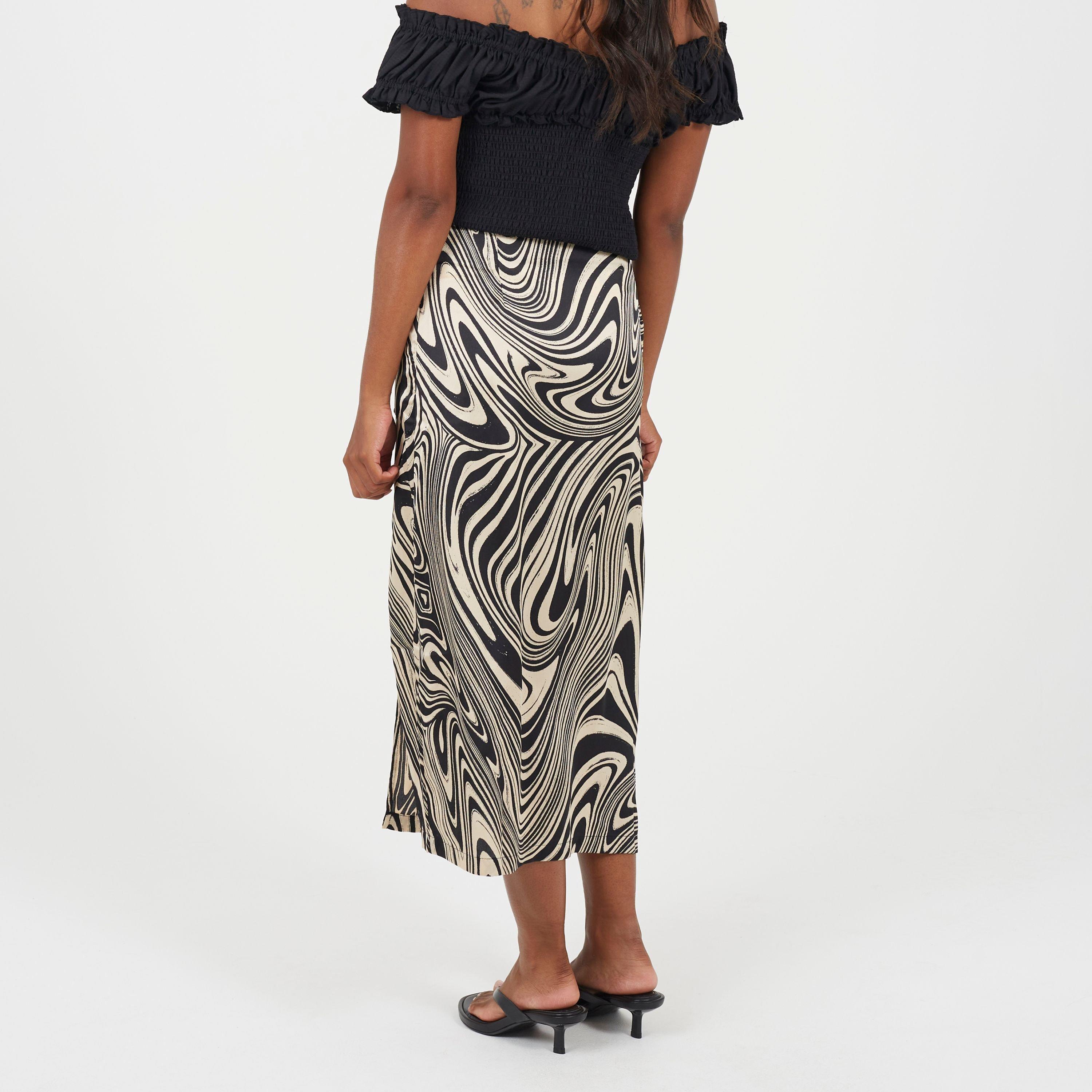 Black Swirl - Brave Soul - Womens Swirl Print Skirt with Buttons & Split - 2