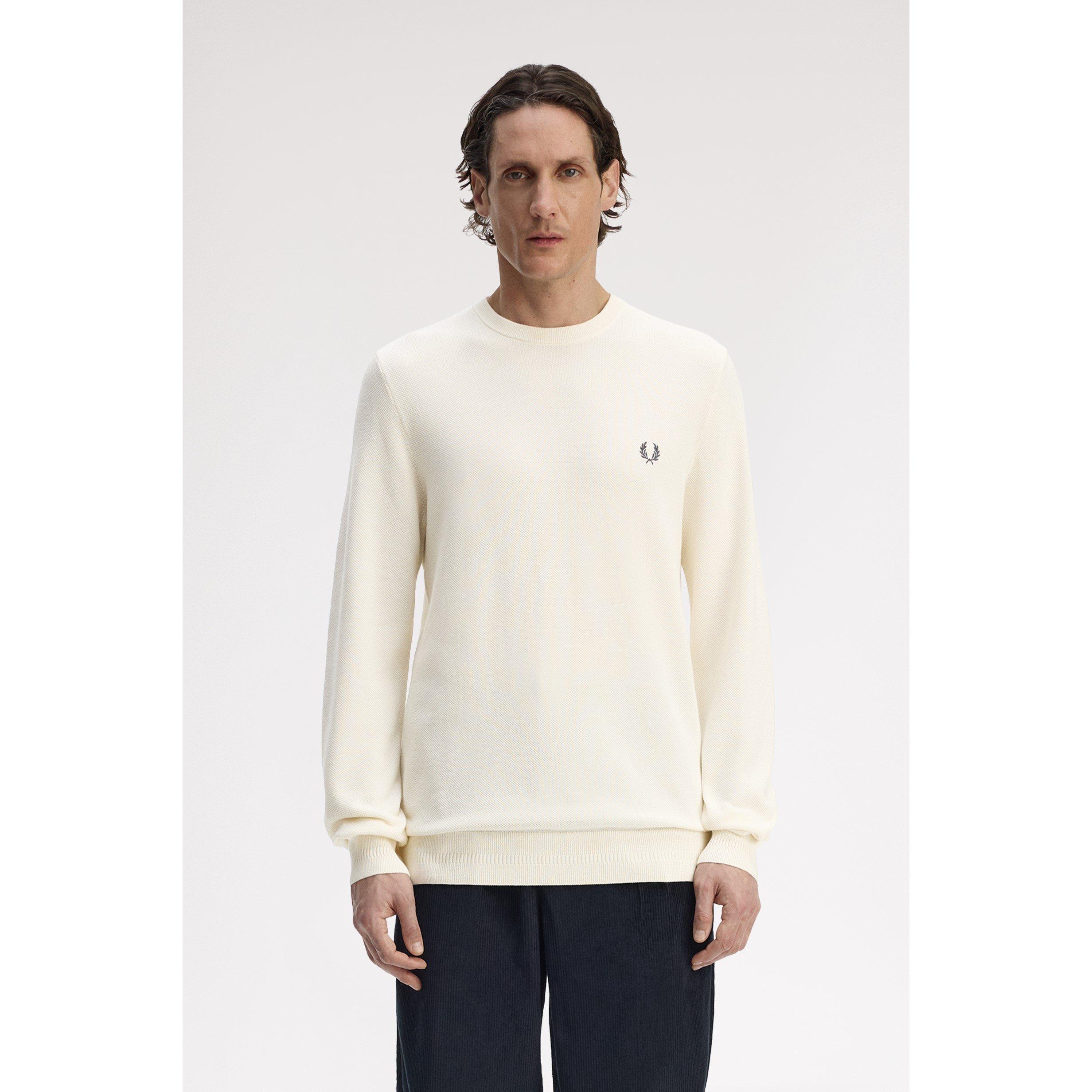 Ecru 560 - Fred Perry - Men's Pique Crew Neck Jumper - 3