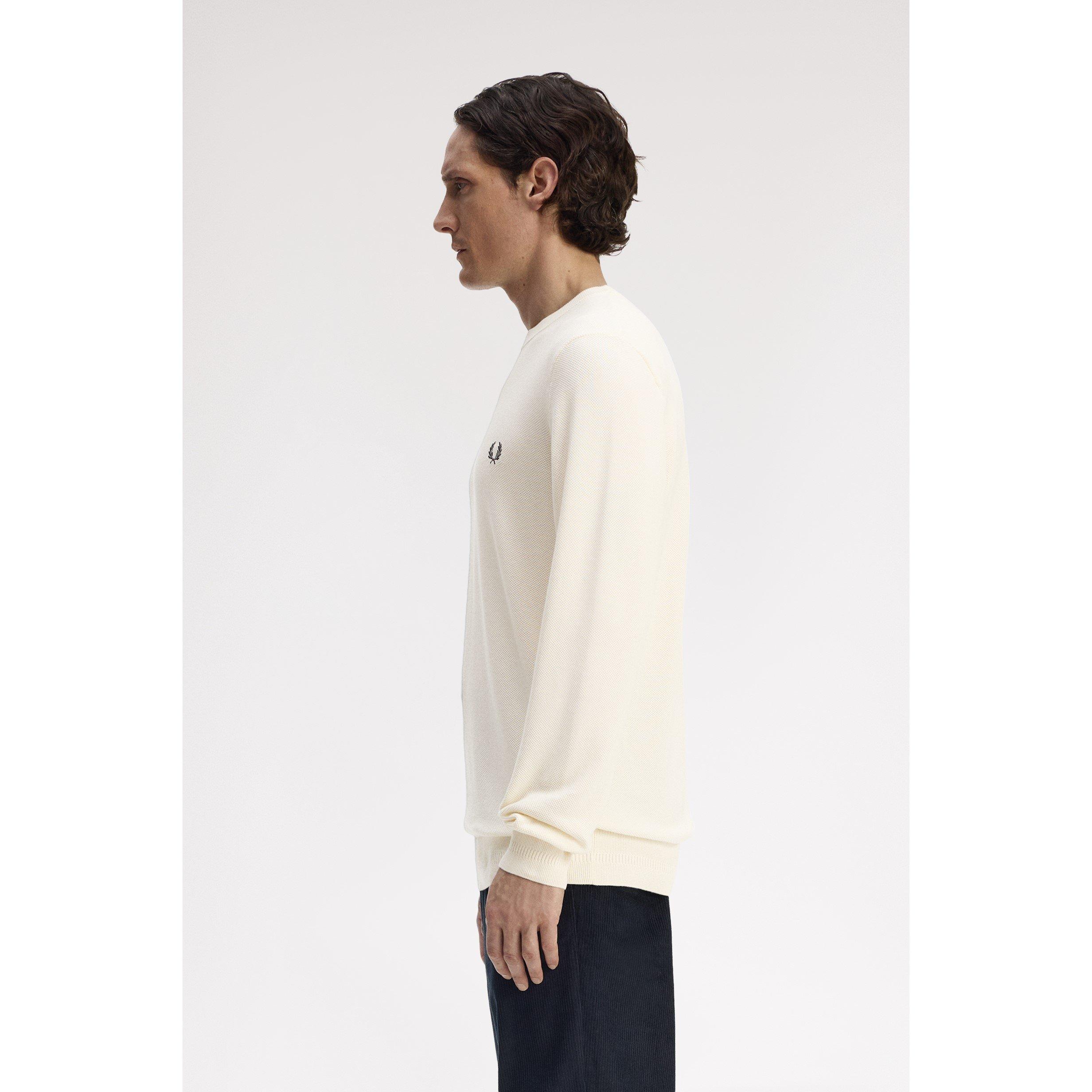Ecru 560 - Fred Perry - Men's Pique Crew Neck Jumper - 4
