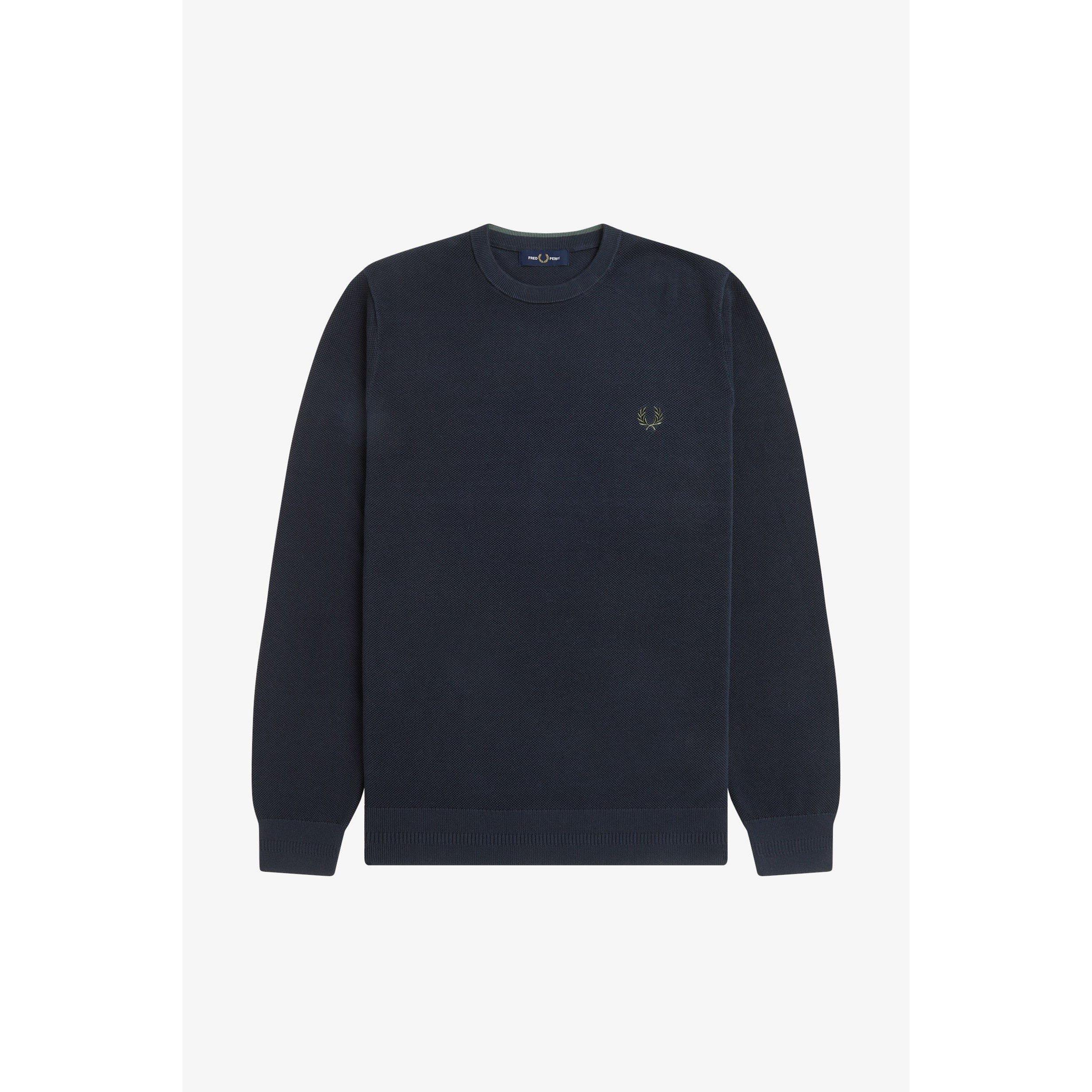 Fred Perry Men's Pique Crew Neck Jumper - Navy 608 - XL