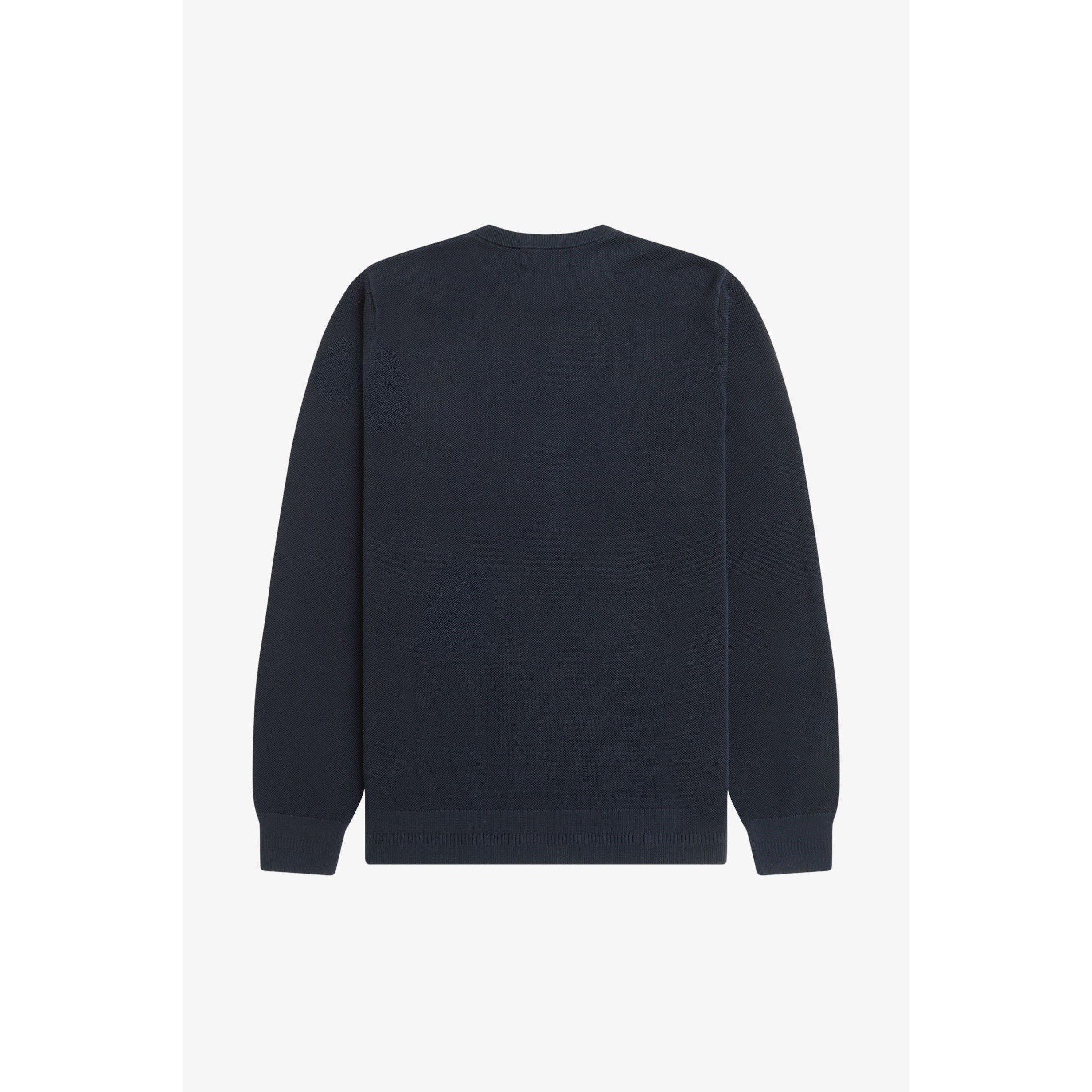 Navy 608 - Fred Perry - Men's Pique Crew Neck Jumper - 2