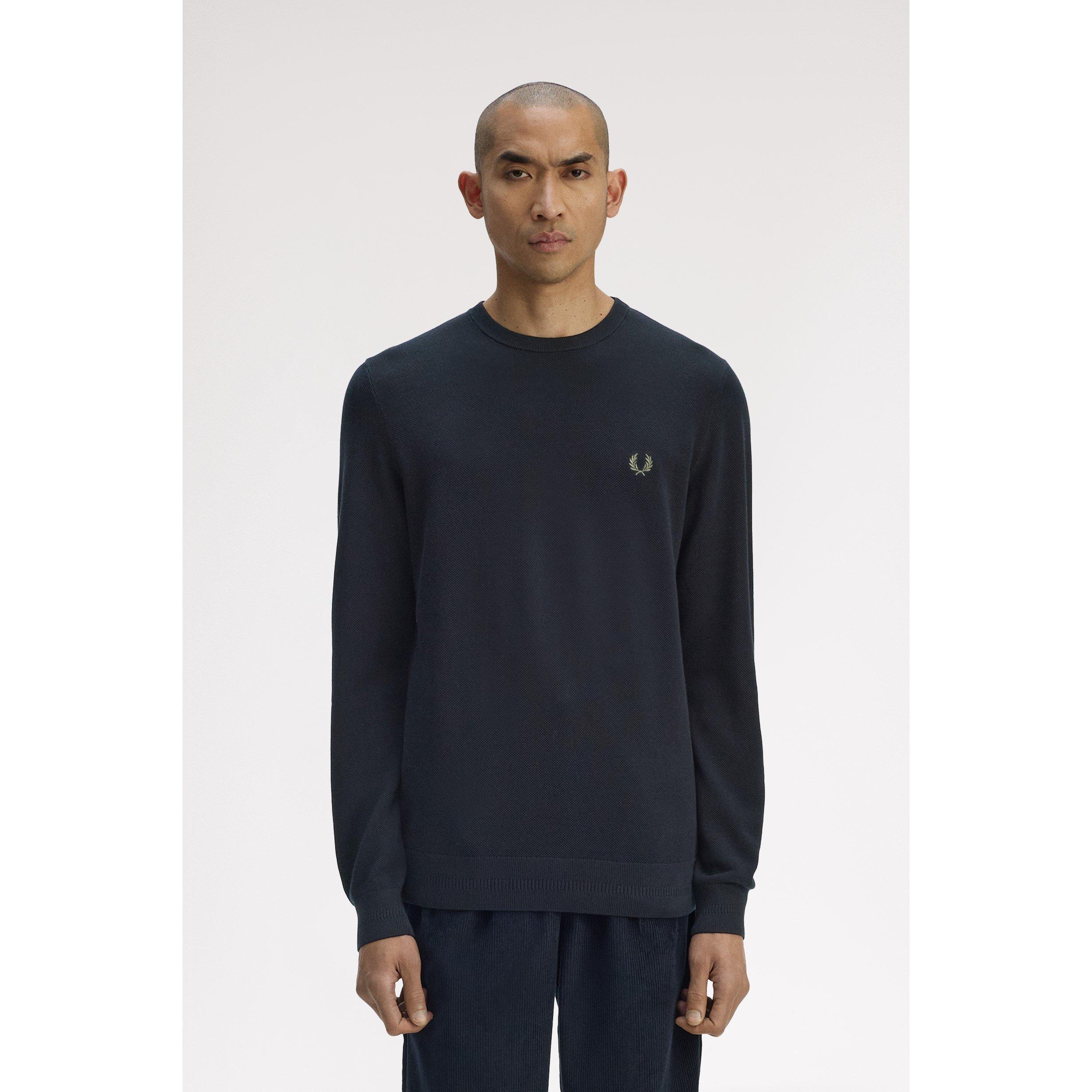 Navy 608 - Fred Perry - Men's Pique Crew Neck Jumper - 3