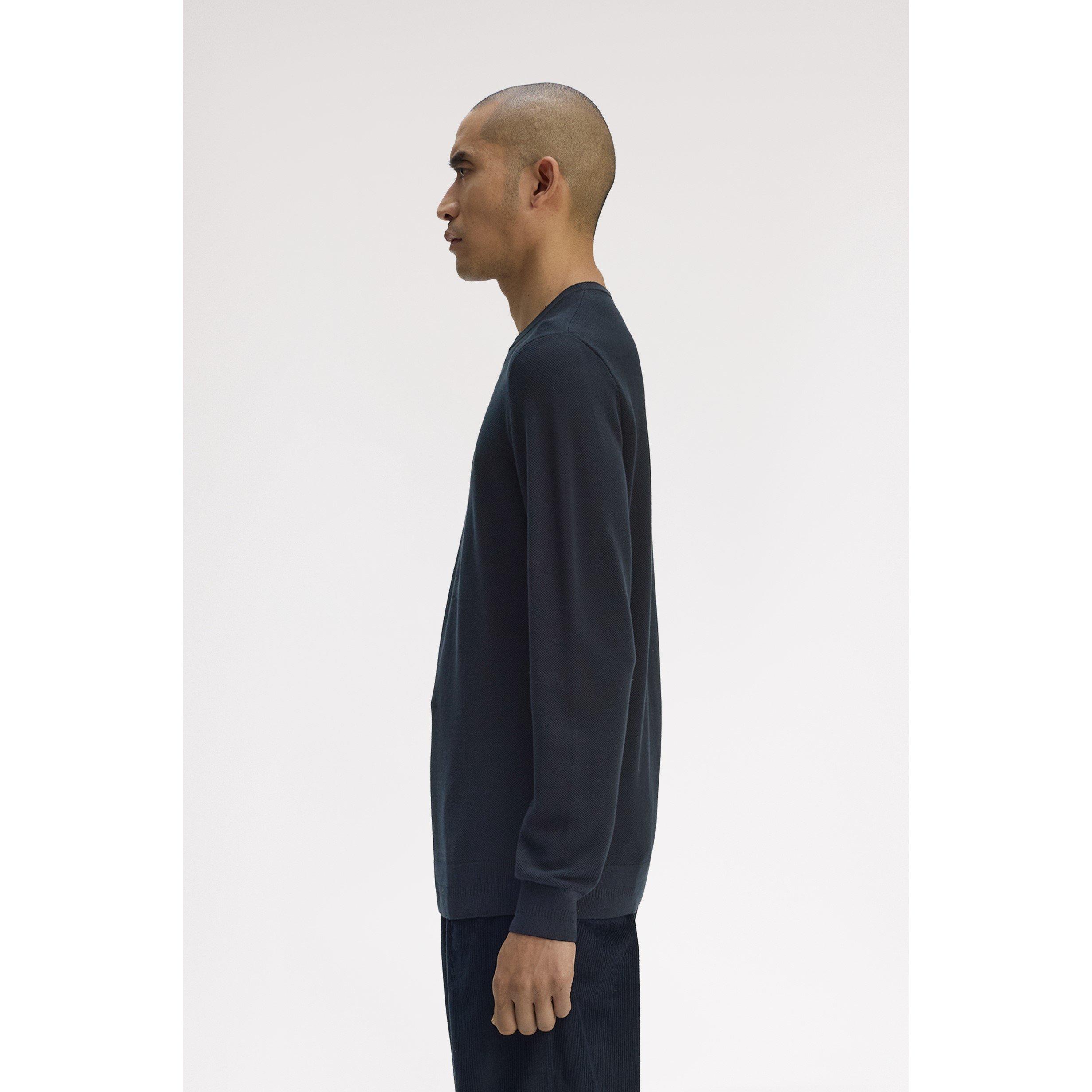 Navy 608 - Fred Perry - Men's Pique Crew Neck Jumper - 4
