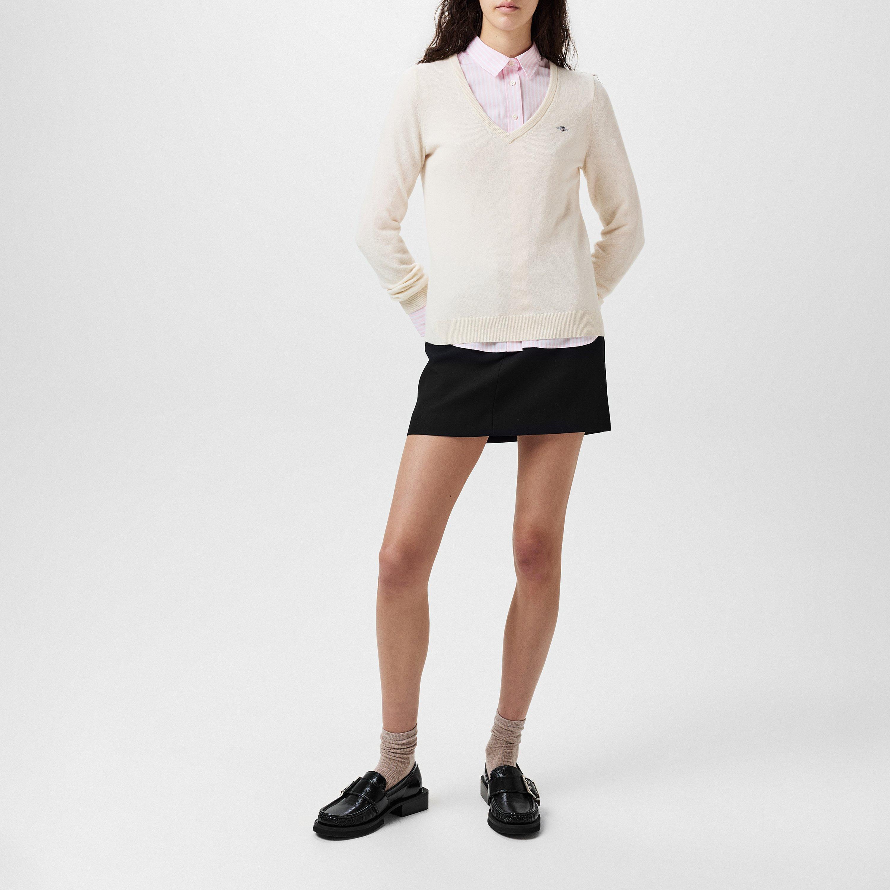 Cream - Gant - Women's Extrafine Lambswool Crew Neck Jumper - 4
