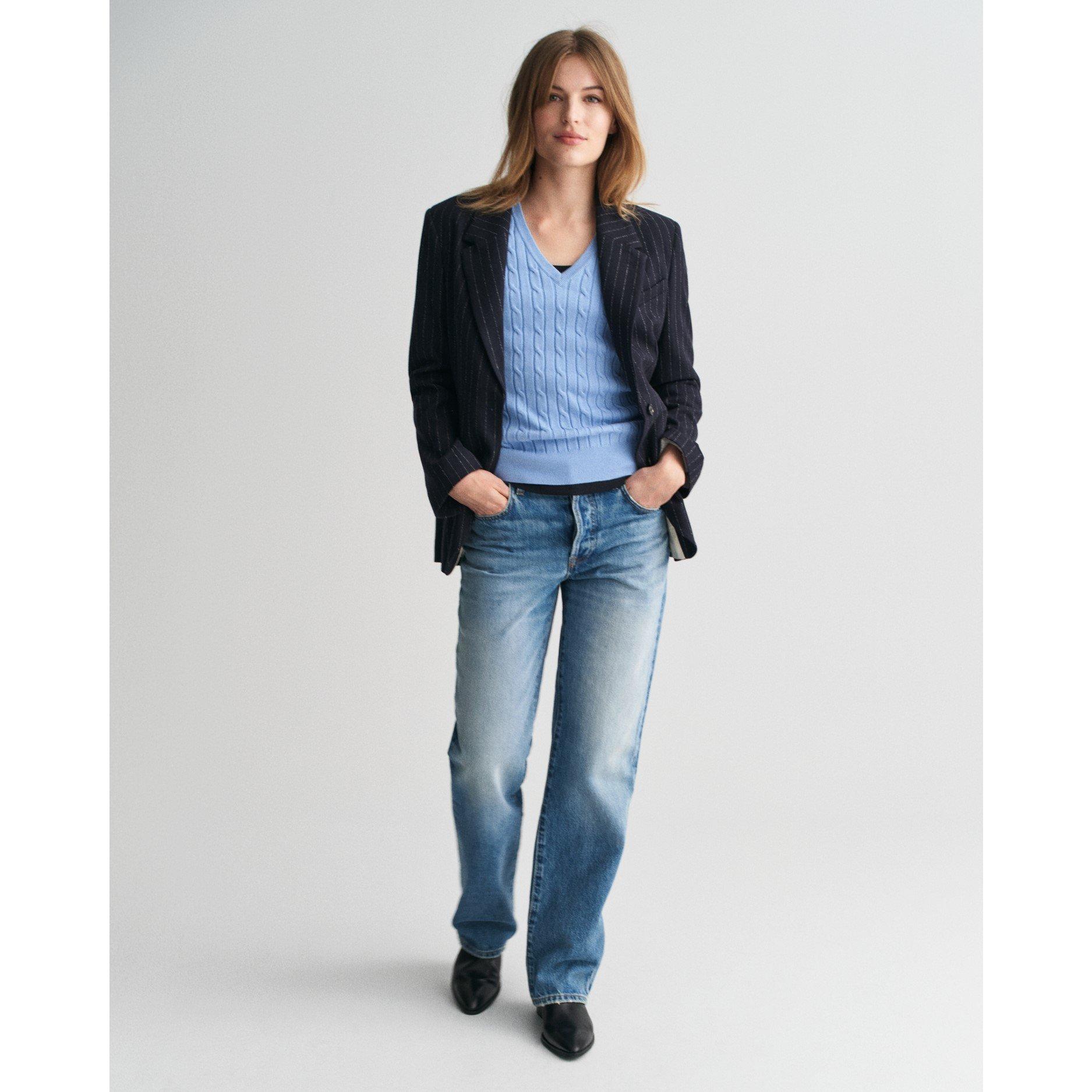 Clear Sky - Gant - Women's Stretch Cotton Cable Crew Neck Jumper - 3