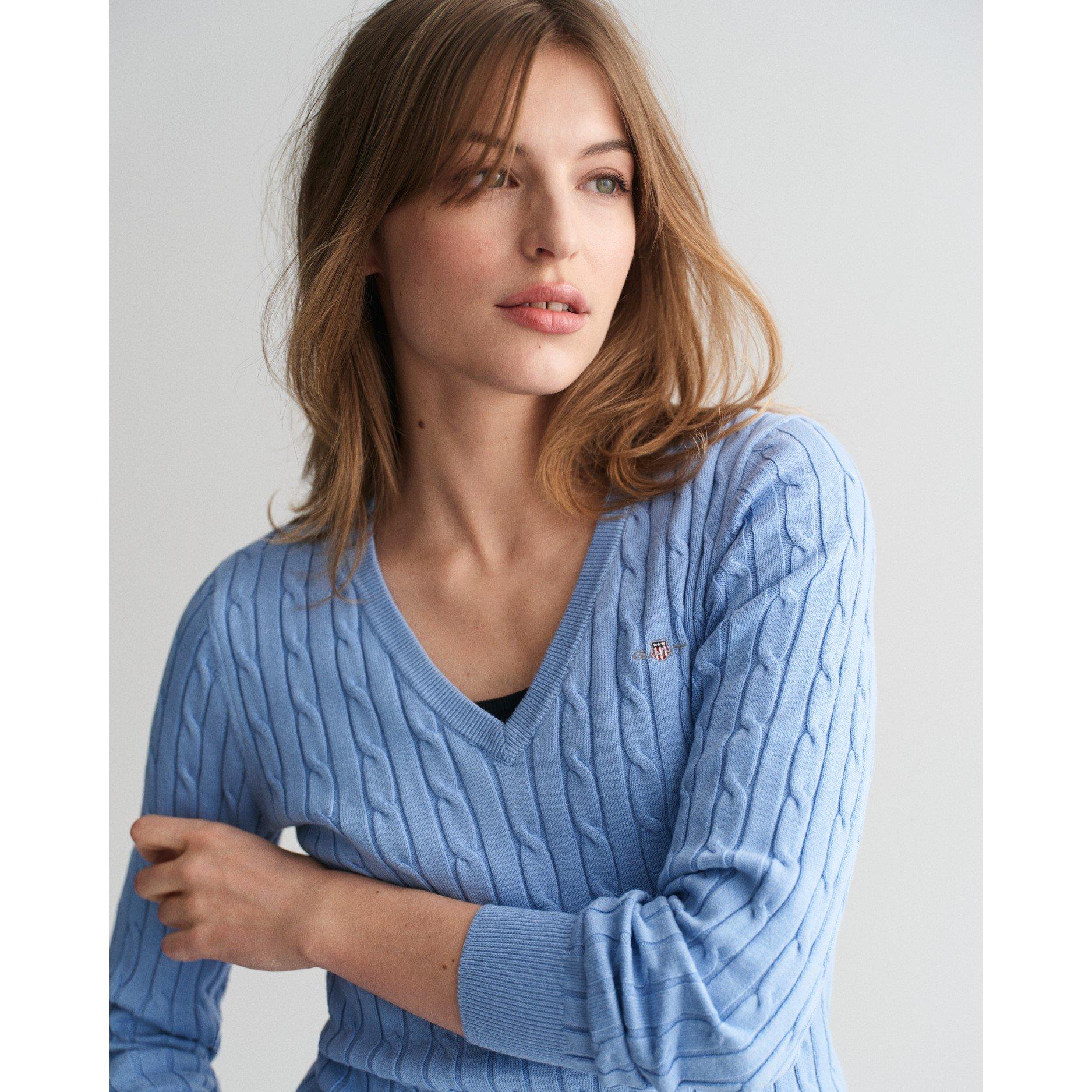 Clear Sky - Gant - Women's Stretch Cotton Cable Crew Neck Jumper - 4