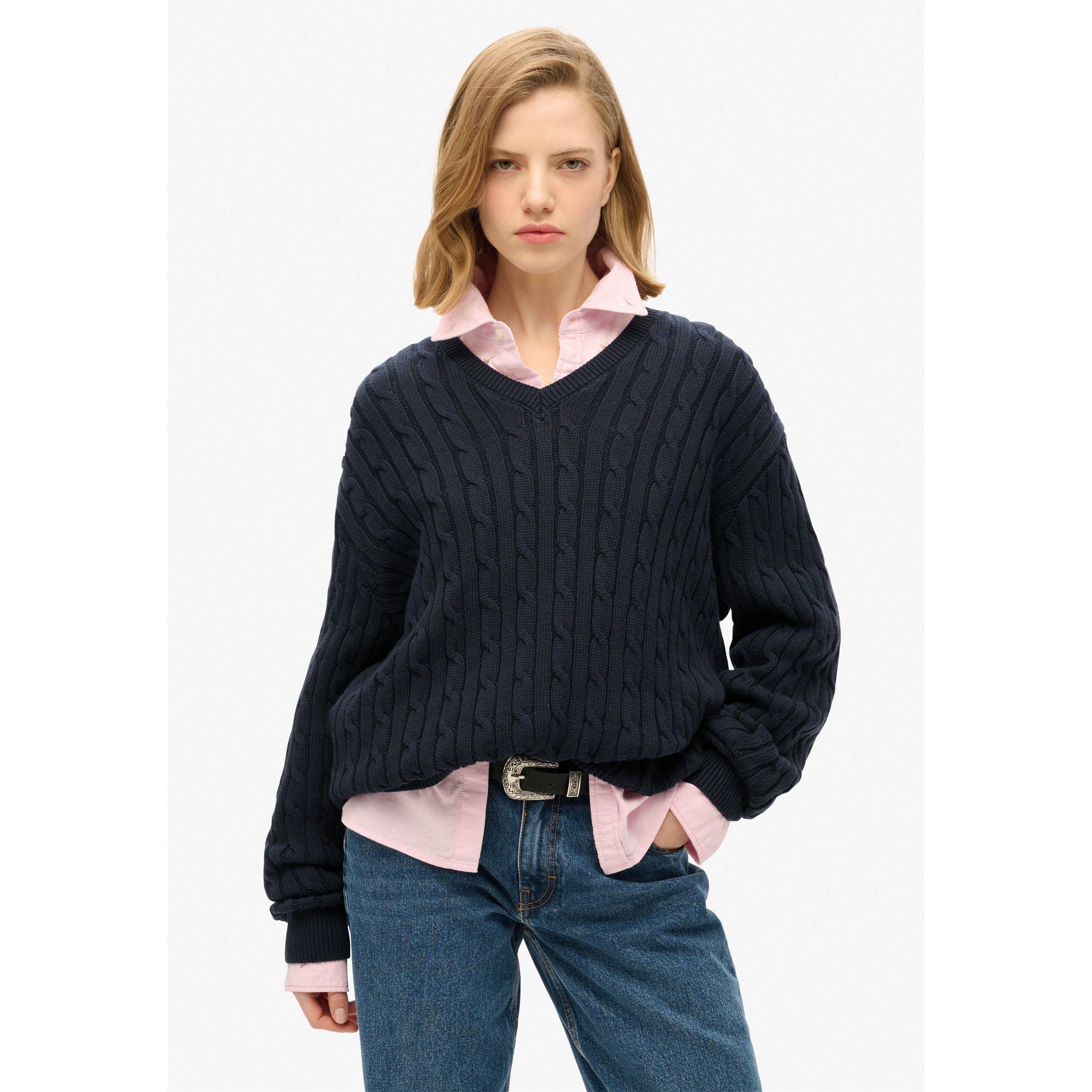 Eclipse Marineblauw - Superdry - Women's Cable Knit Crew Neck Jumper - 4