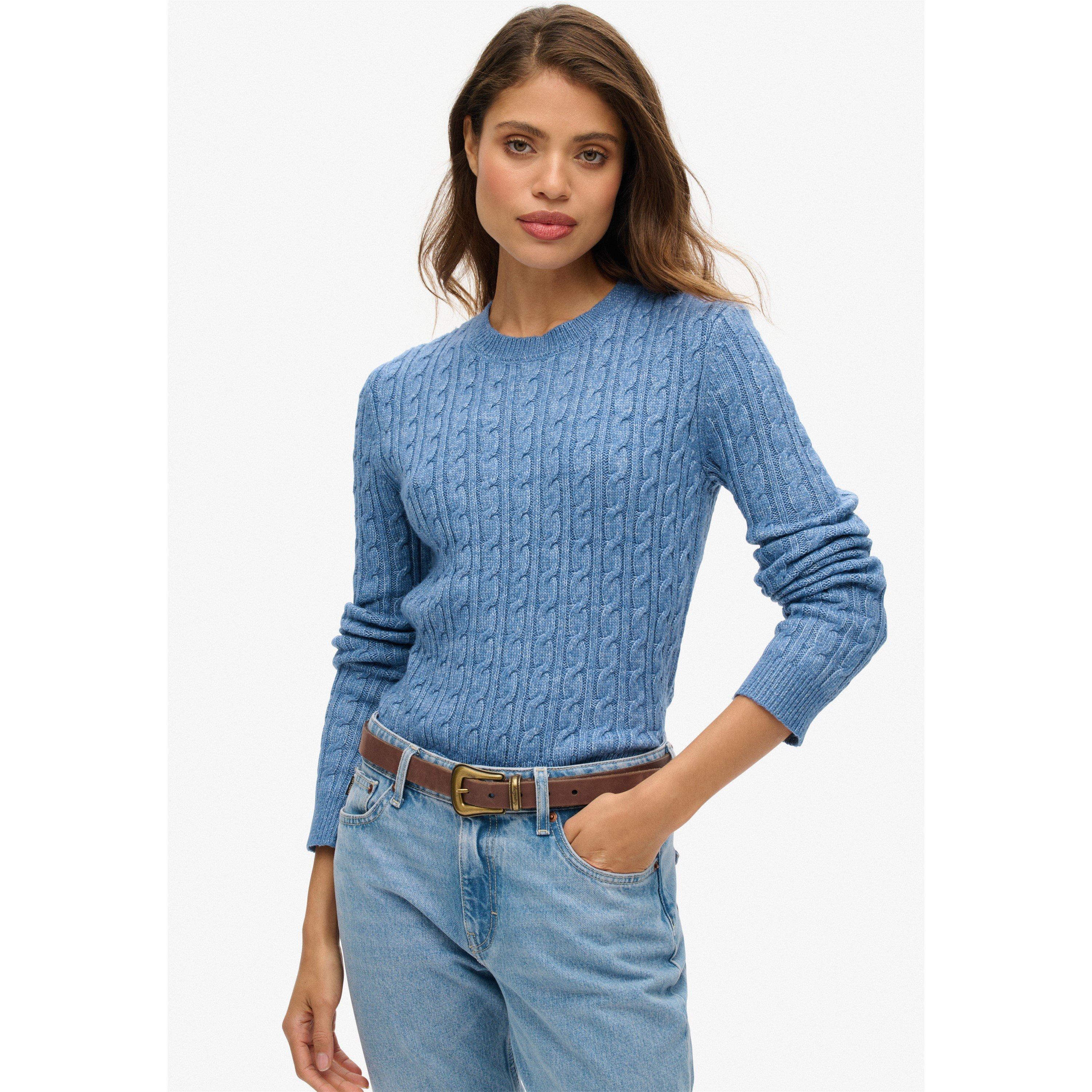 Bleu Wedgewood - Superdry - Women's Cable Knit Crew Neck Jumper - 5