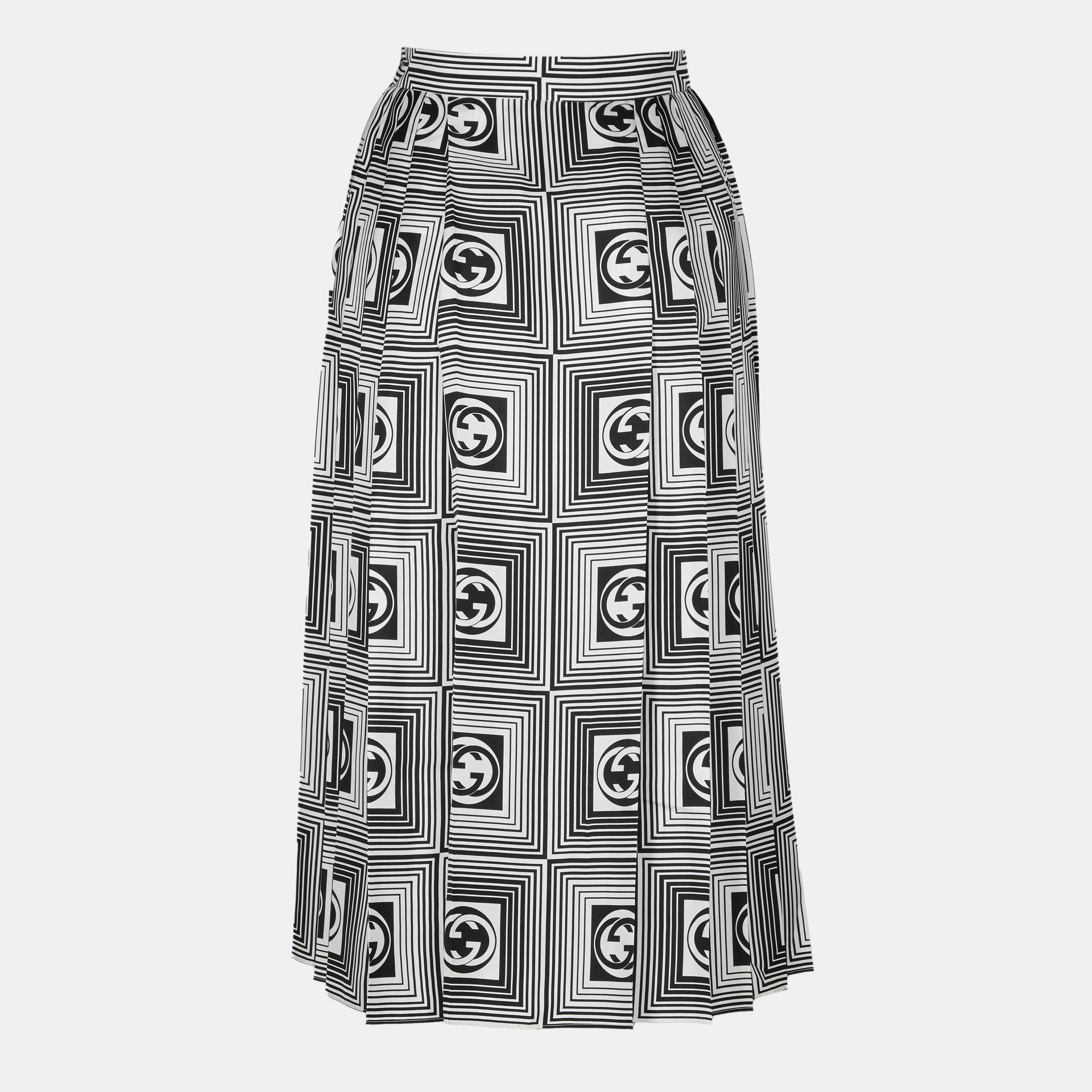 Ivory/Black/Mc - Gucci - Women's Silk Midi Skirt - 2