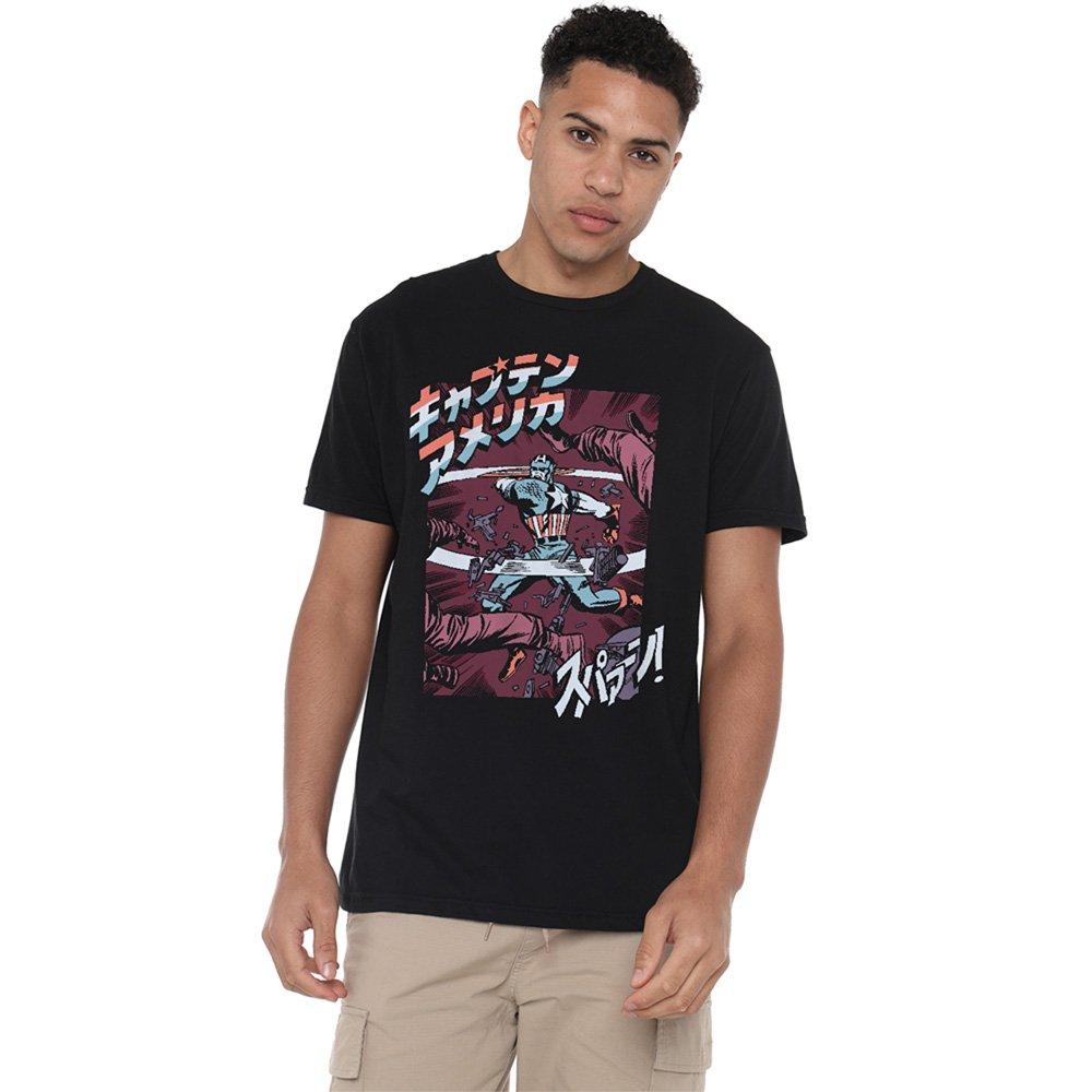 Marvel Men's Captain America Retro Japanese Strike T-Shirt Bla - Black - S