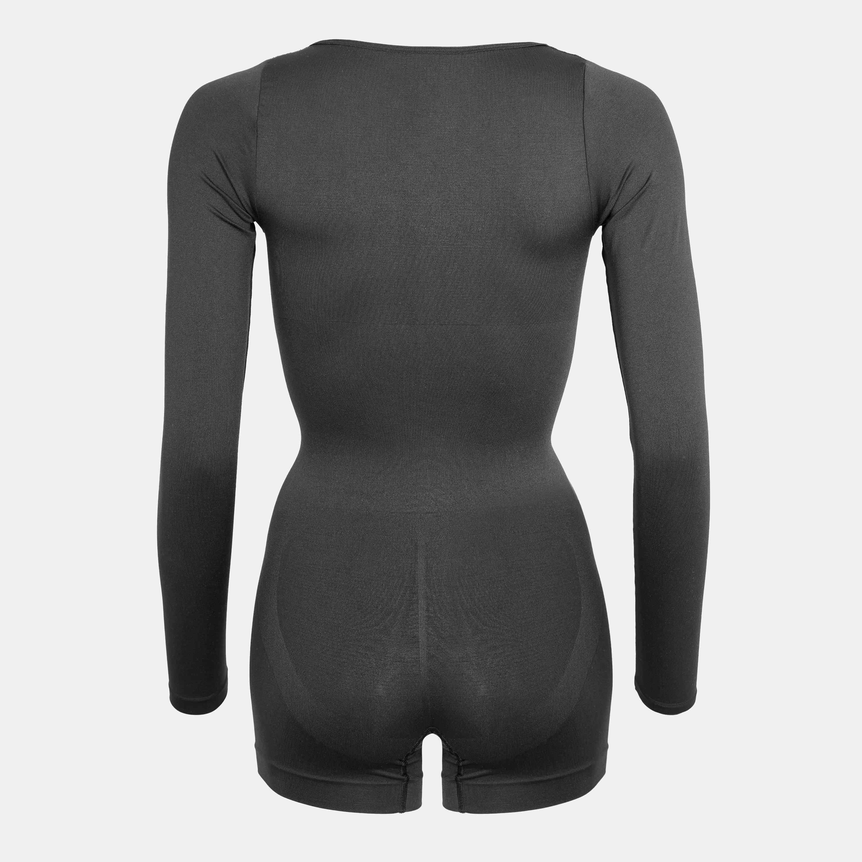 Preto - Missy Empire - Seamless Long Sleeve Plunge Unitard Womens - 2