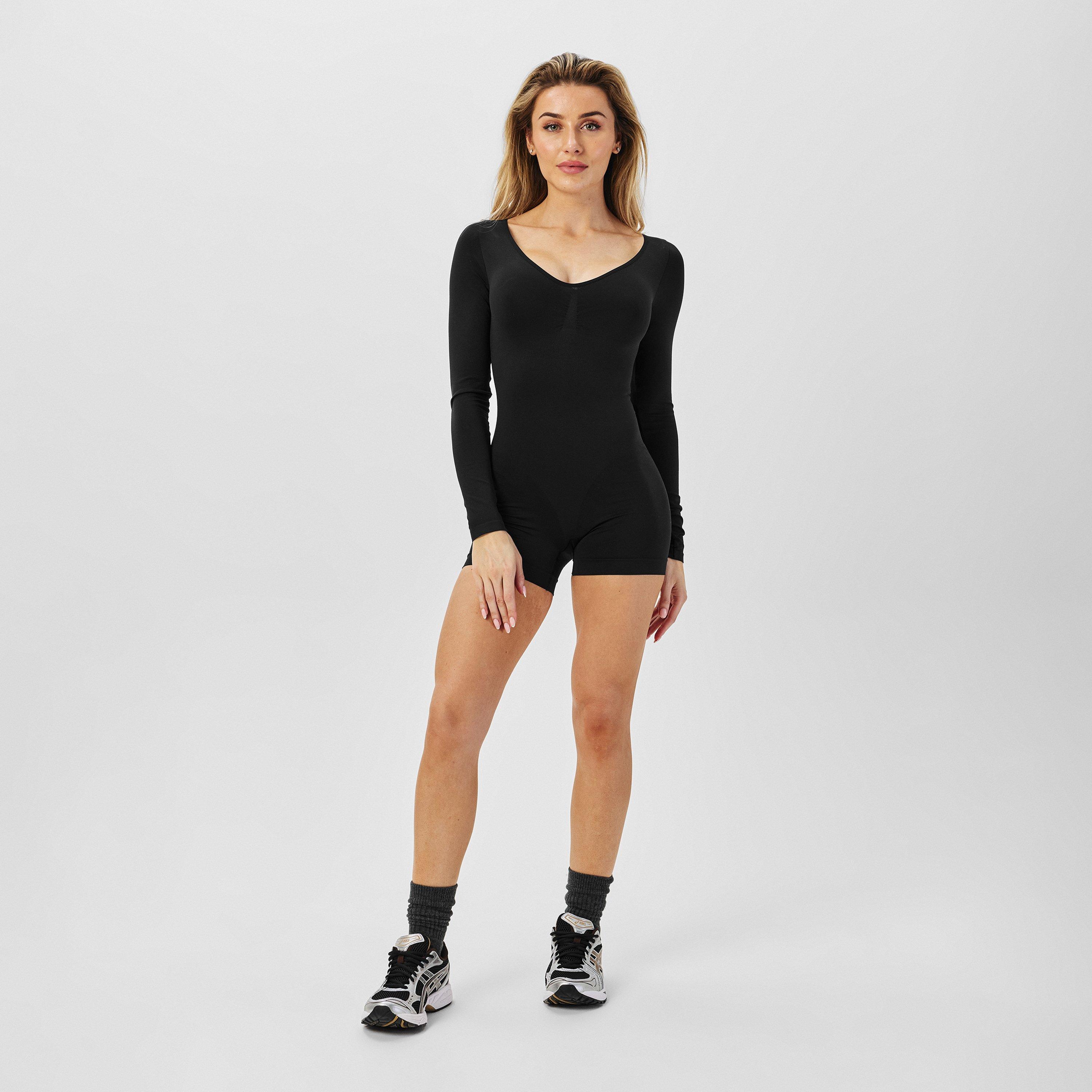 Preto - Missy Empire - Seamless Long Sleeve Plunge Unitard Womens - 6