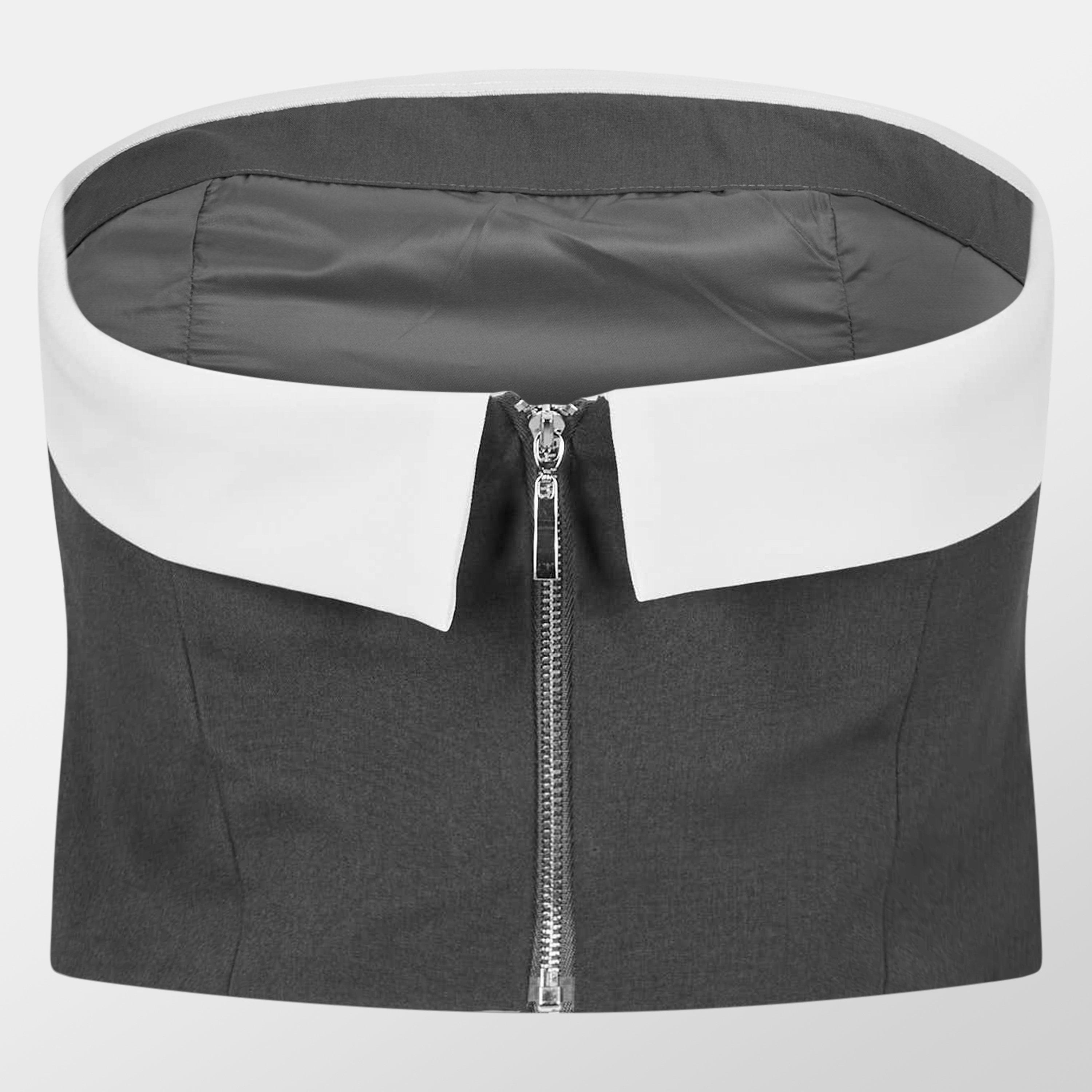Charcoal - Missy Empire - Satin Fold Over Bandeau Top - 2