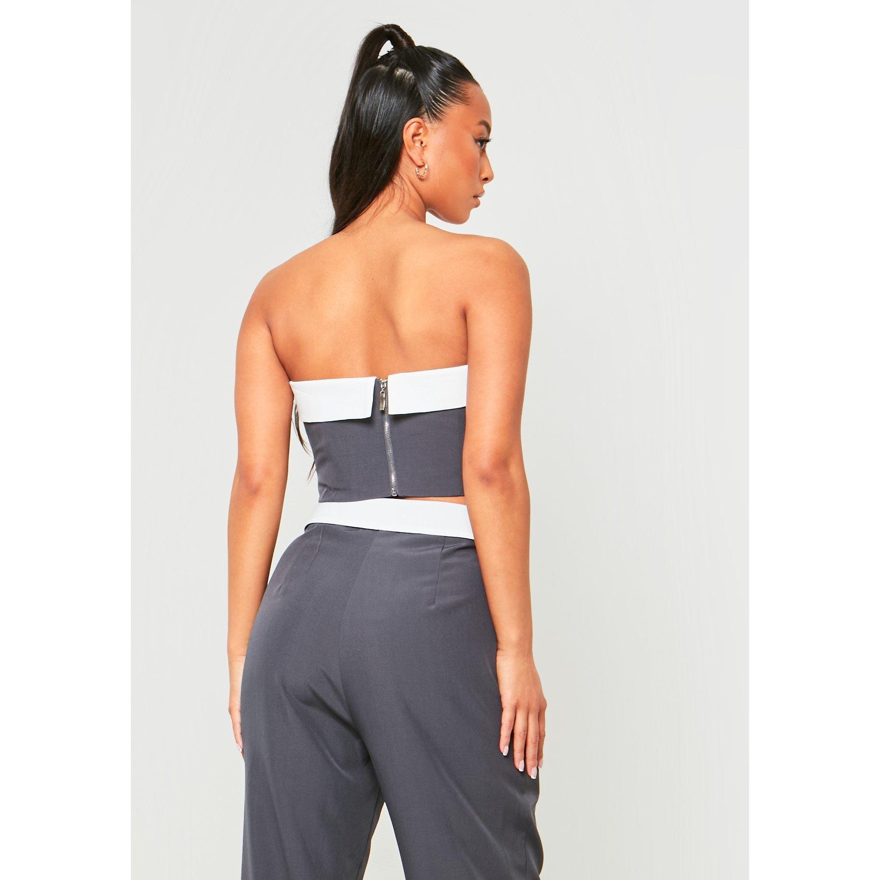Charcoal - Missy Empire - Satin Fold Over Bandeau Top - 3