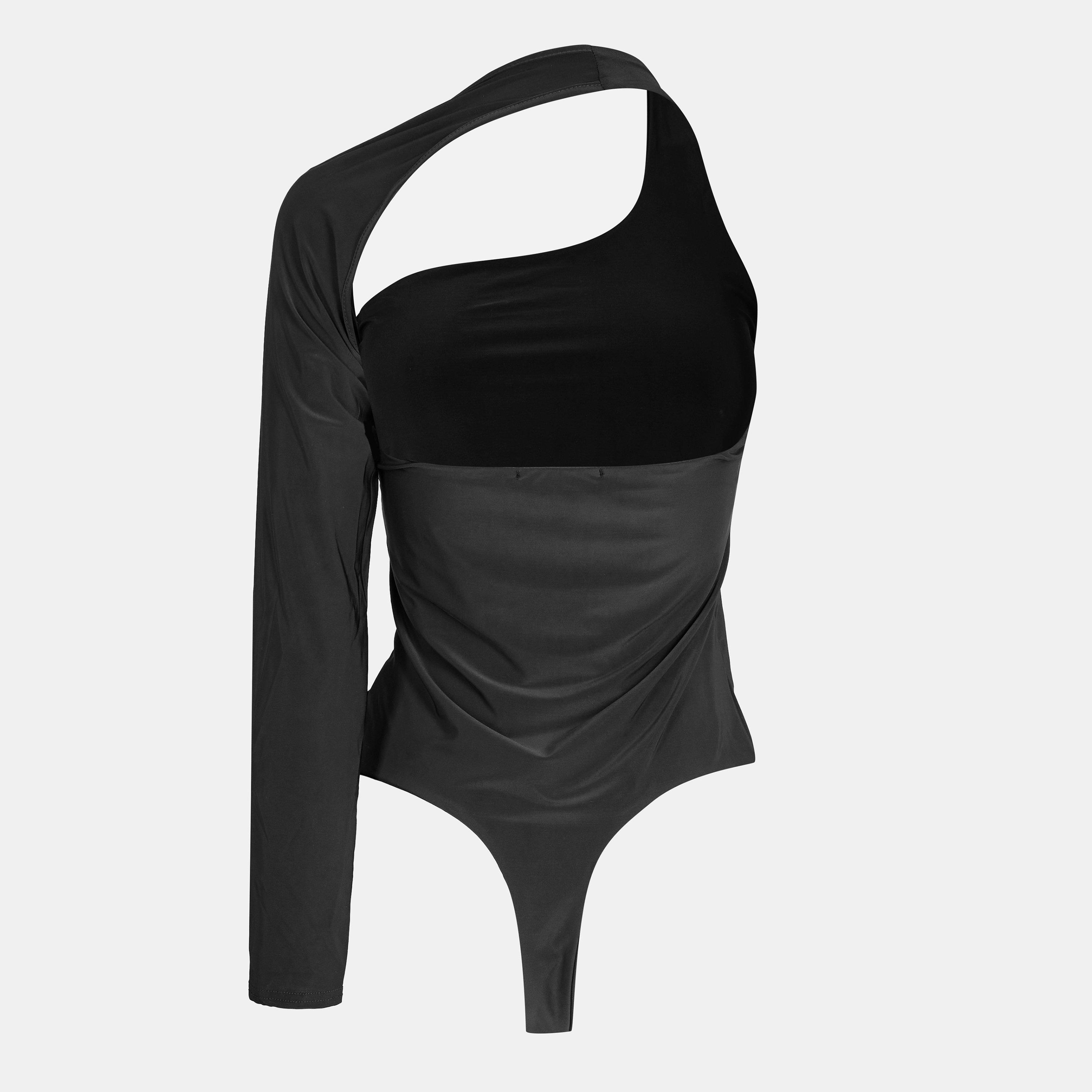 Black - Missy Empire - ME One Sleeve Slinky Bodysuit Womens - 2