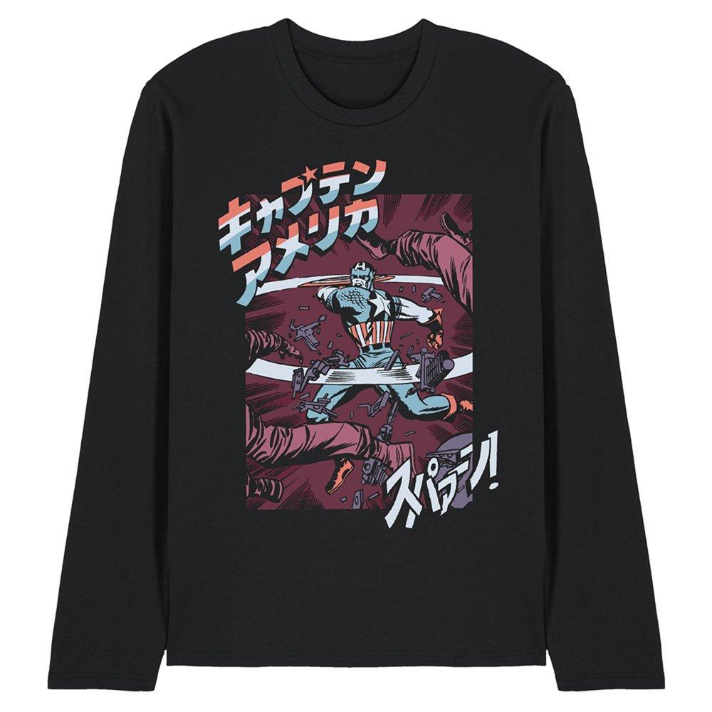 Black - Marvel - Captain America Retro Japanese Strike Long Tee Bl - 1
