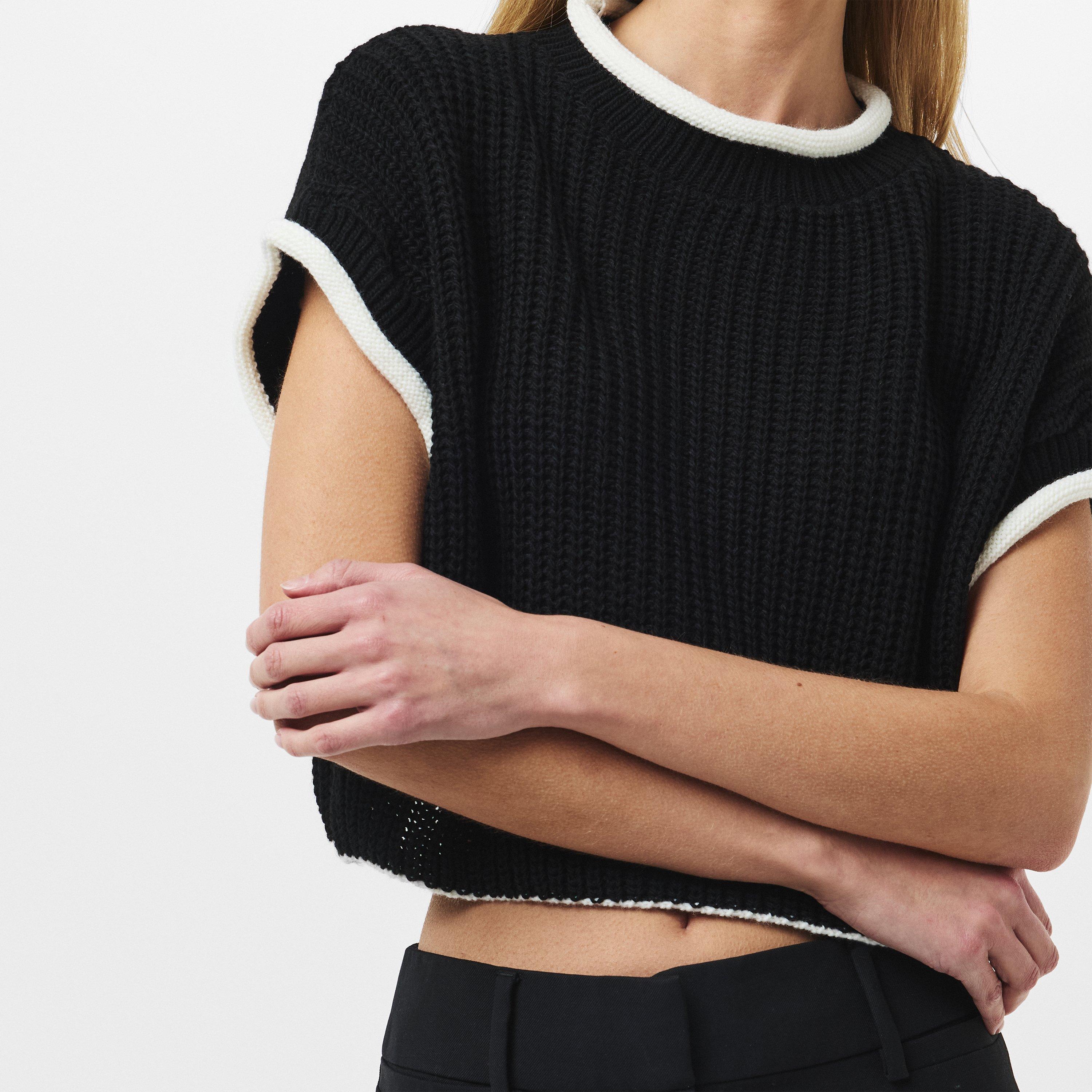 Zwart/Wit - Missy Empire - Cropped Knitted Jumper Vest - 2