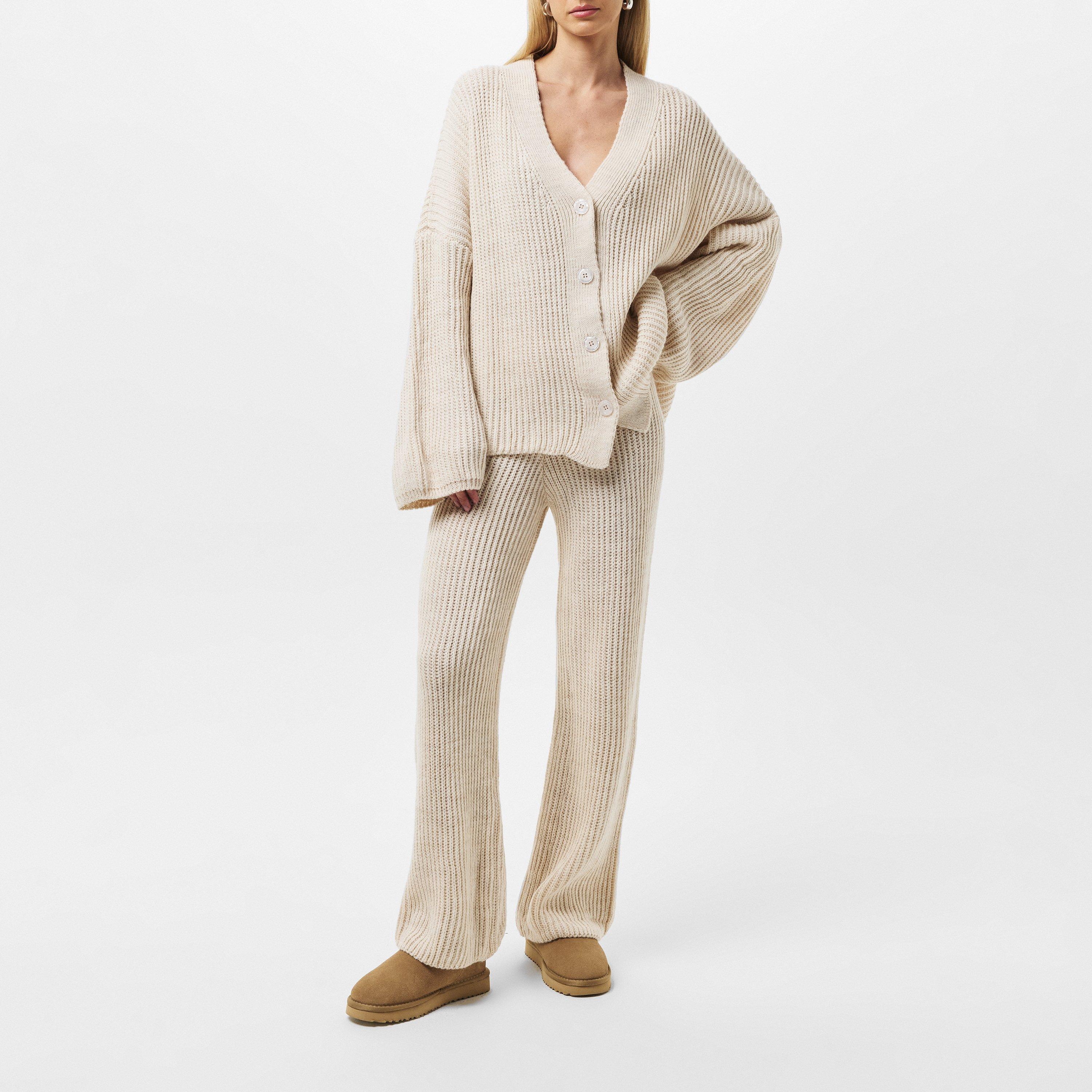 Beige - Missy Empire - ME Chunky Knit Cardigan & Trouser Set Womens - 2