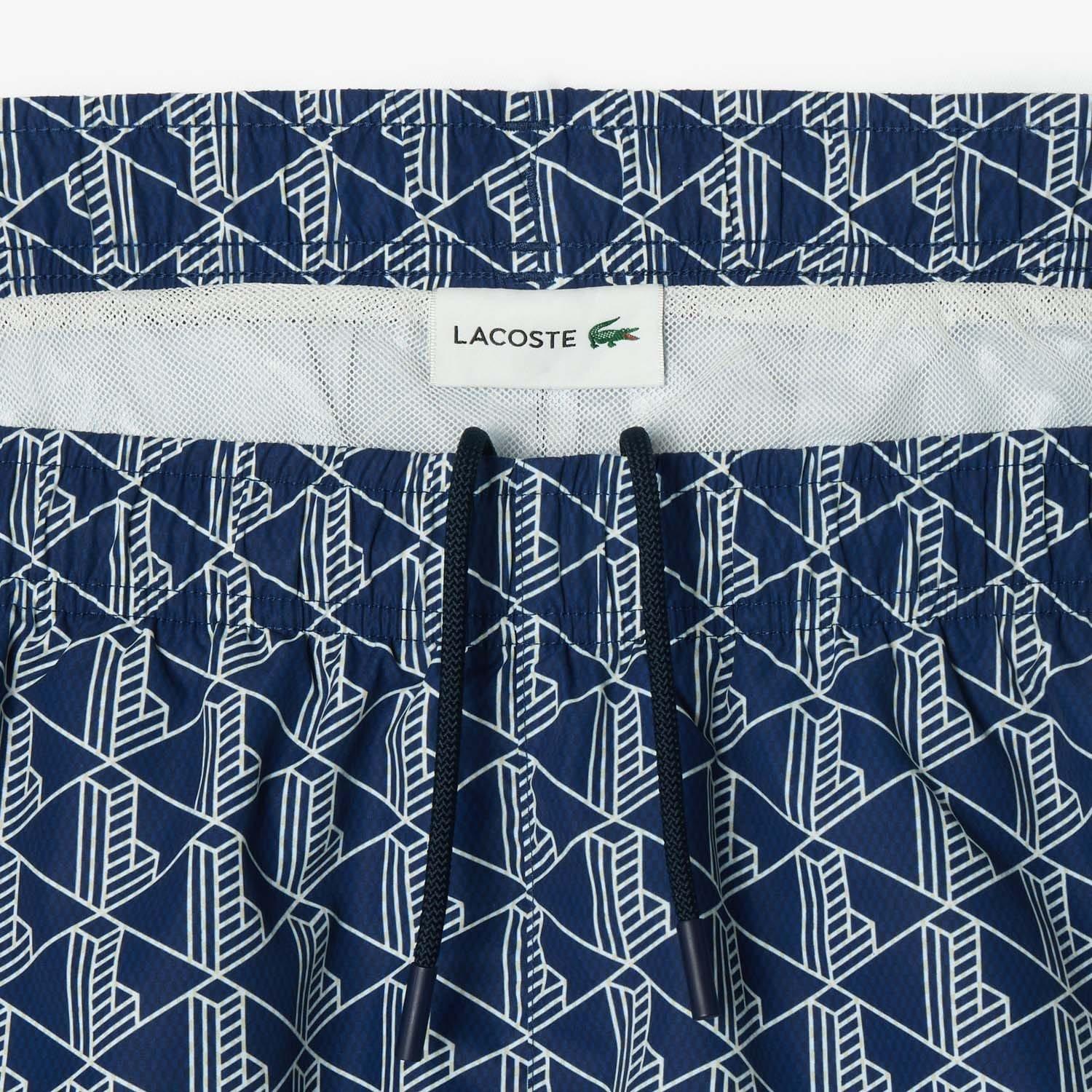 Multi Colour - Lacoste - Mid Length Monogram Print Swim Trunks - 2