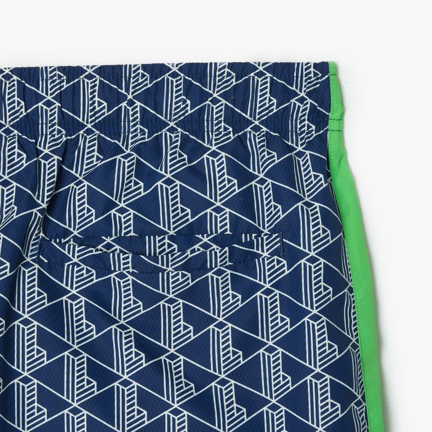 Multi Colour - Lacoste - Mid Length Monogram Print Swim Trunks - 3