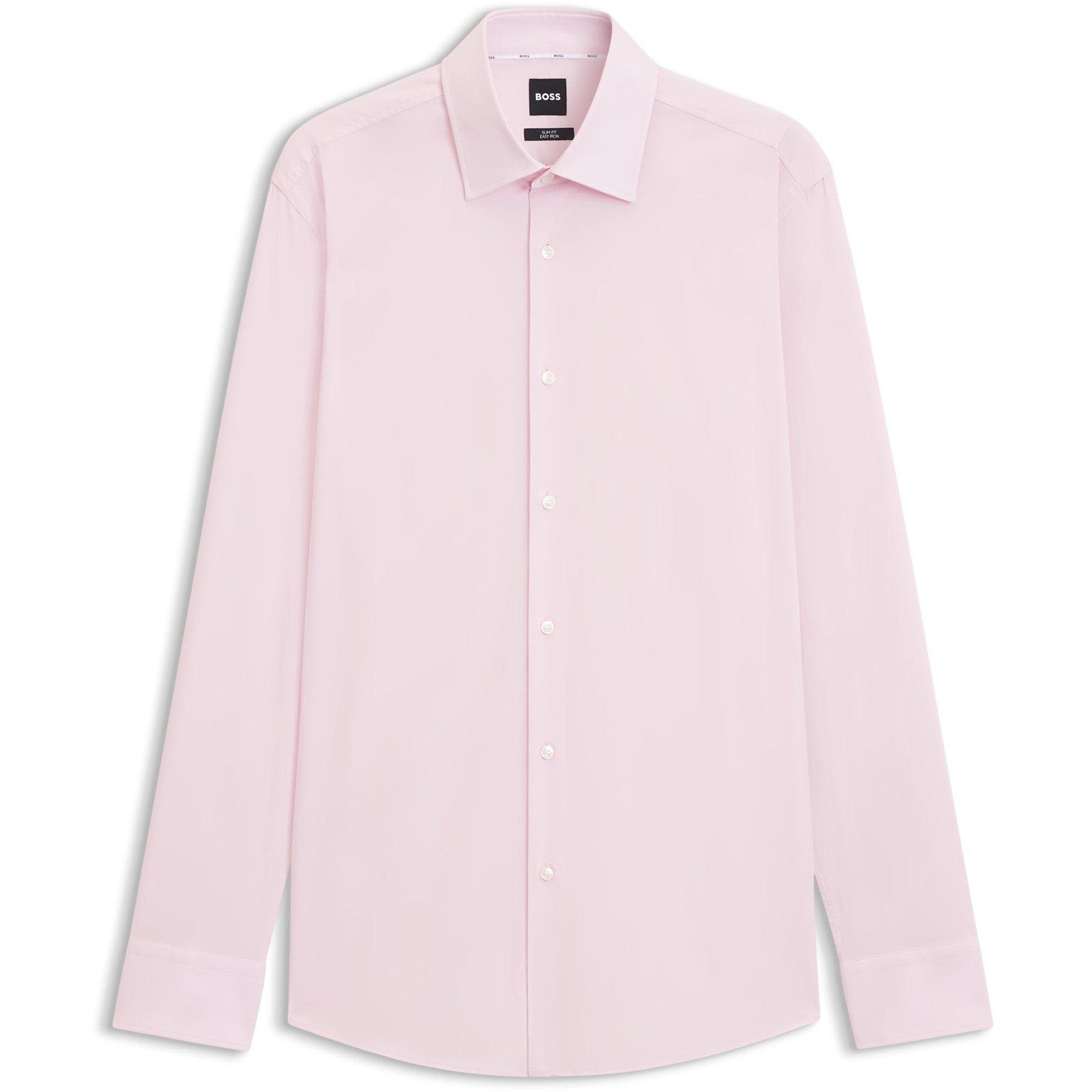 Boss Men's H Hank Kent Black Long Sleeve Shirt - Pink 684 - Size 16 inch