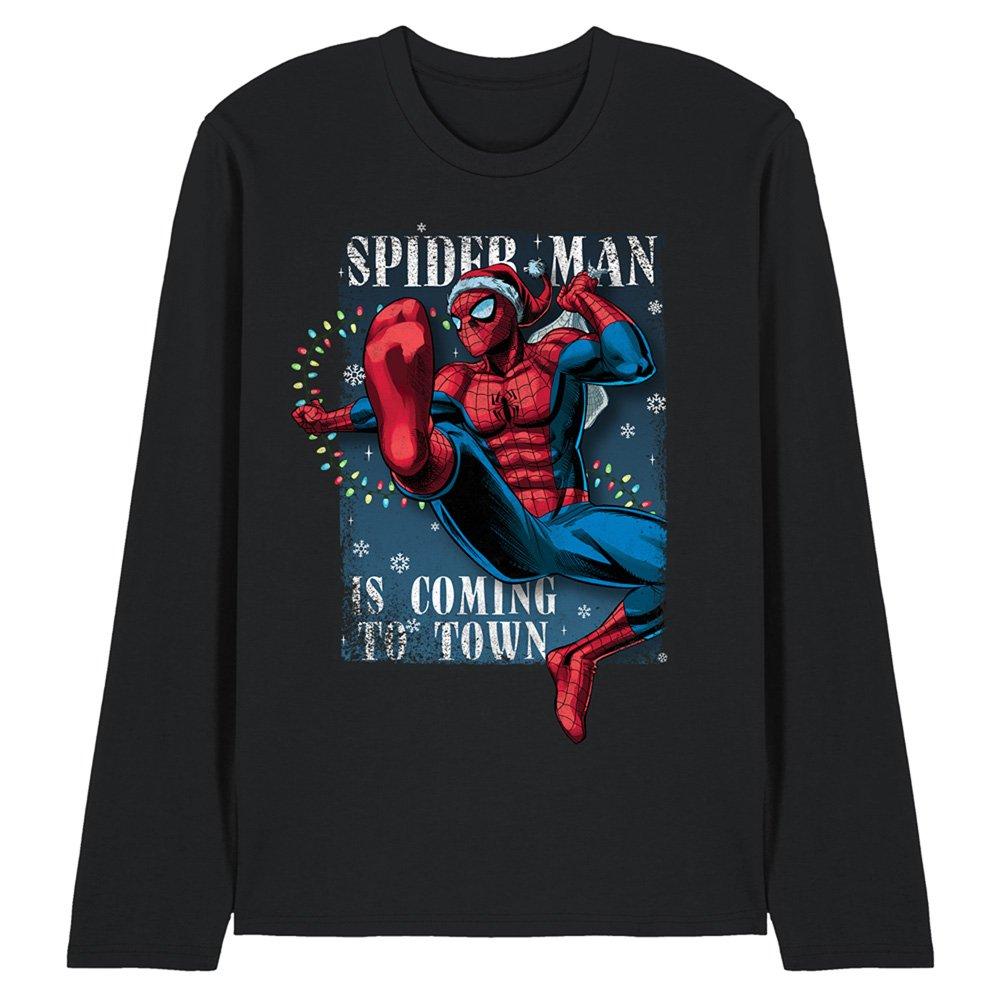 Black - Marvel - Spiderman Is Coming To Town Long Sleeve T-Shirt B - 1