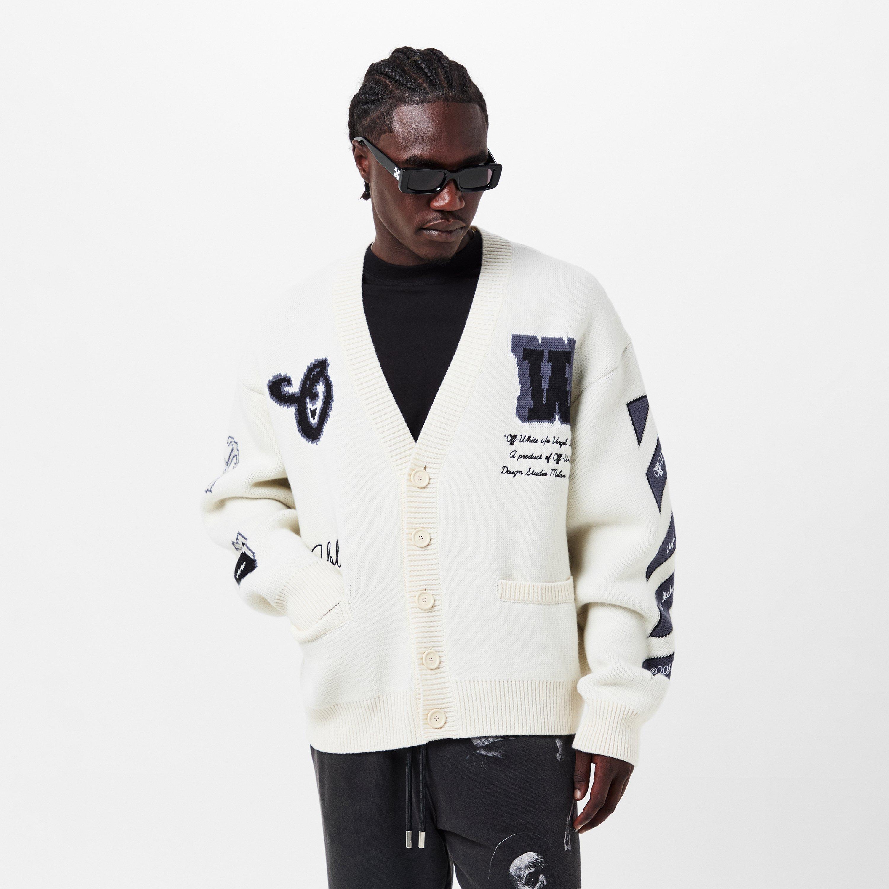 Cream /Black - Off White - Men's  Varsity Cardigan, Logos and Motifs - 3