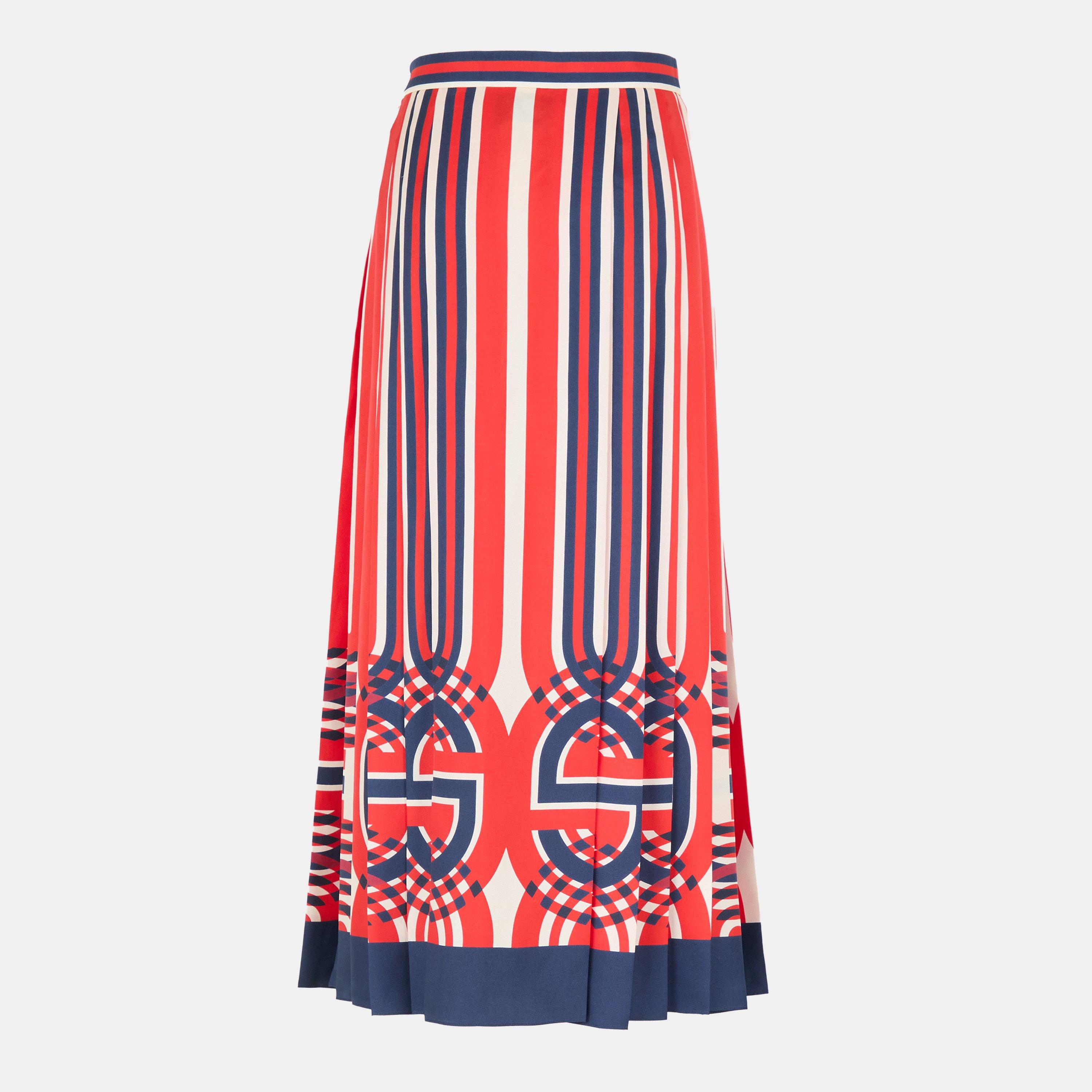 Red/Blue/Mc - Gucci - Women's Structured Pleated Midi Skirt - 2