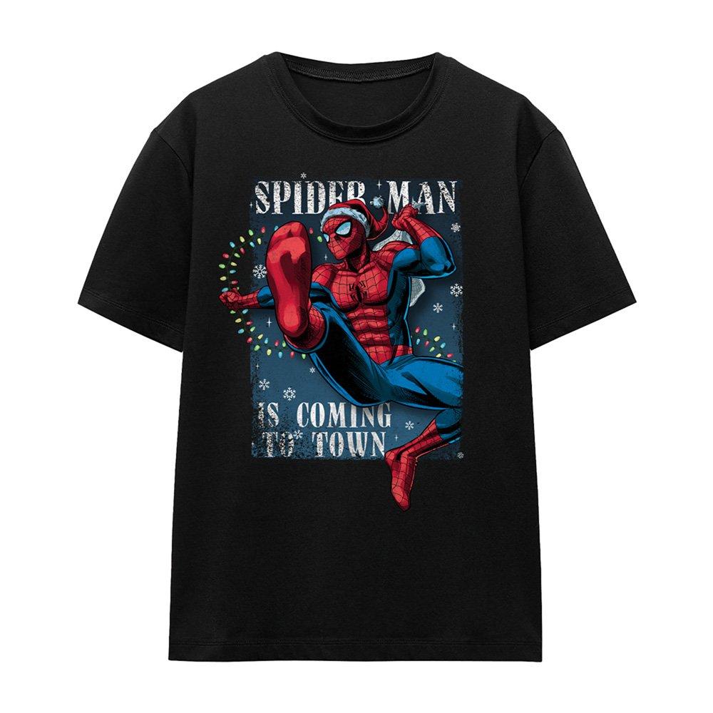 Black - Marvel - Spiderman Is Coming To Town T-Shirt Black - 4
