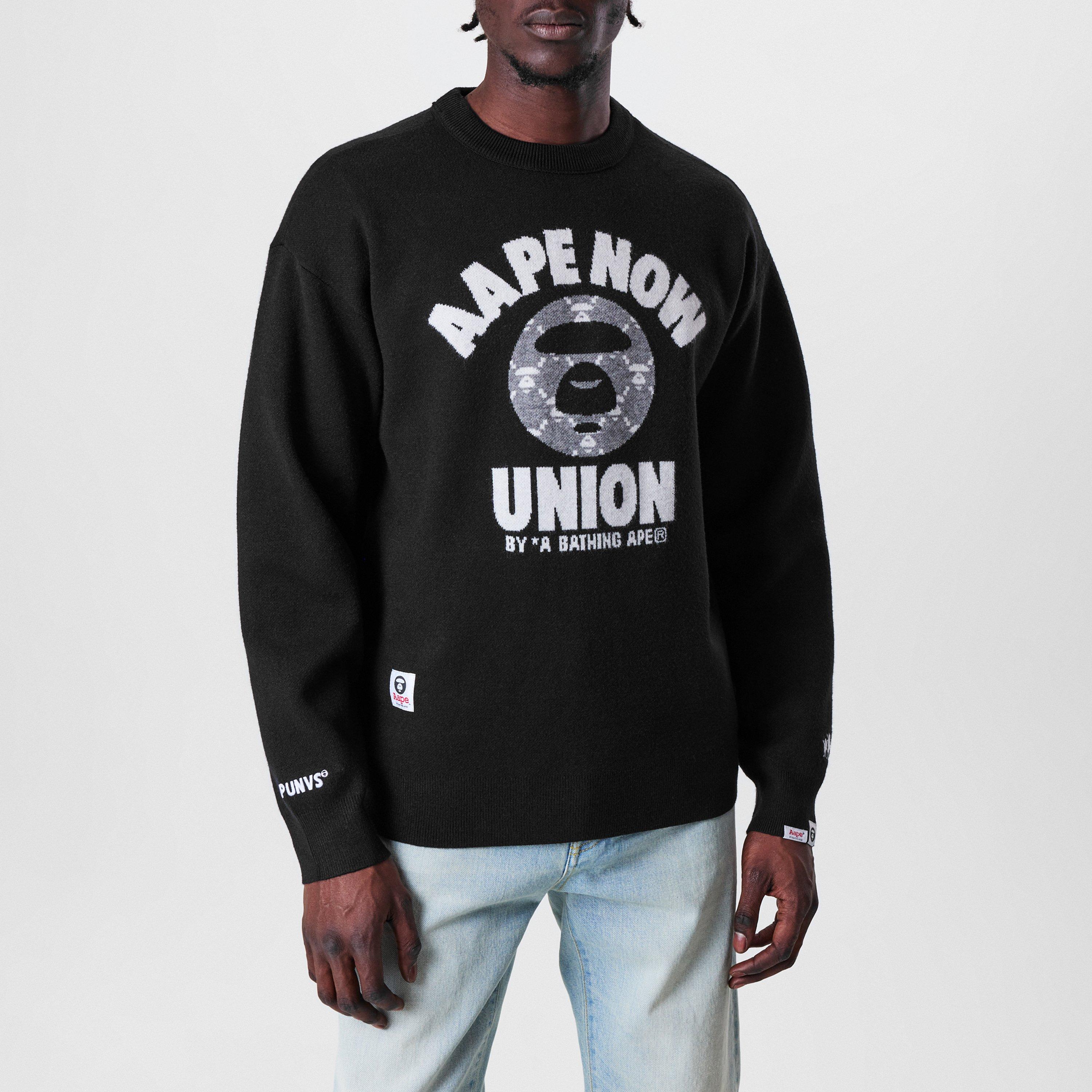Black - AAPE - Men's Moonface Logo Knitted Crew Neck Jumper - 3