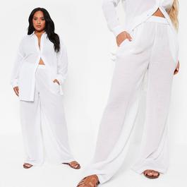 I Saw It First ISAWITFIRST Textured Linen Wide Leg Beach Trousers Co Ord