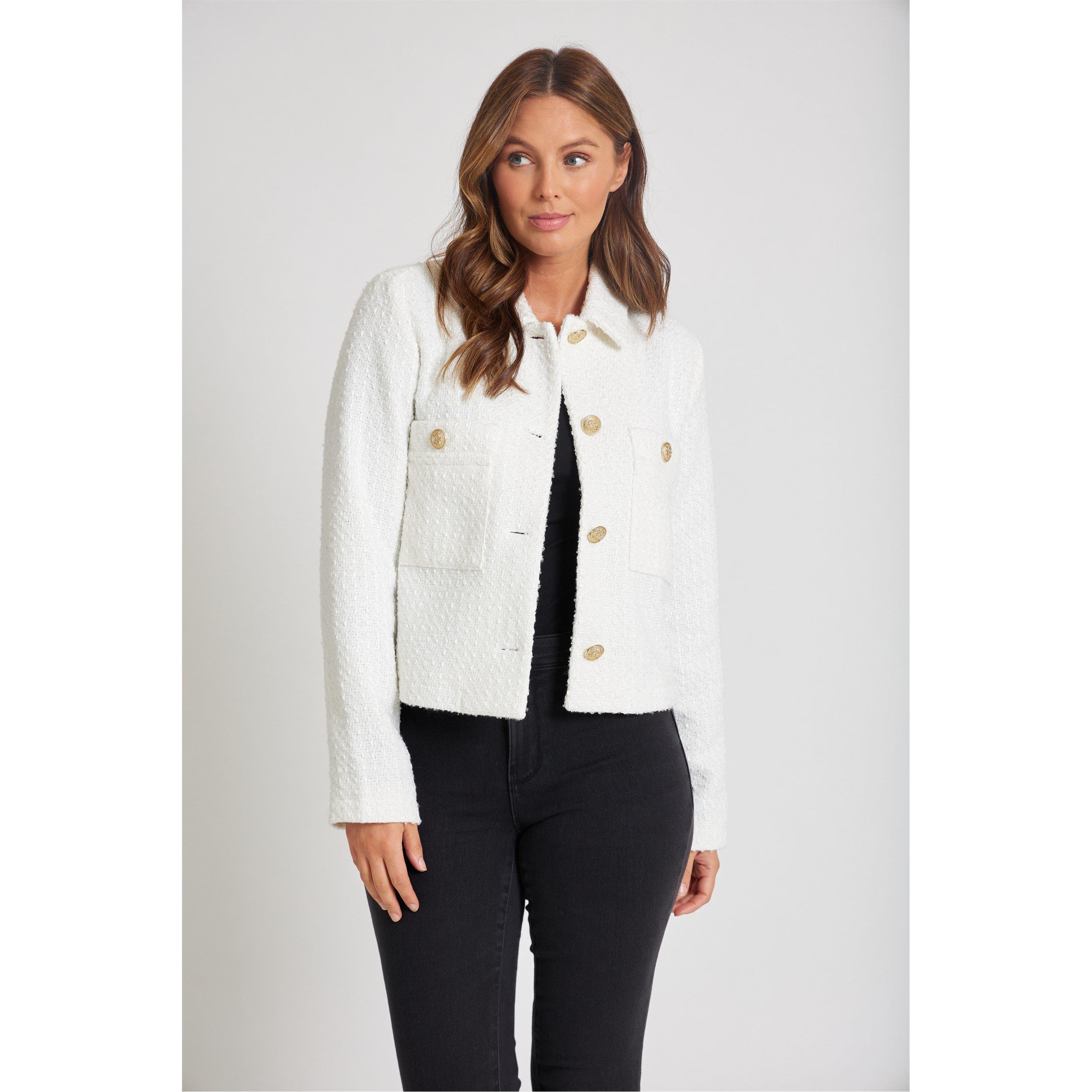 ROOMS - Be You - Cropped Textured Long Sleeve Boucle Jacket - 2