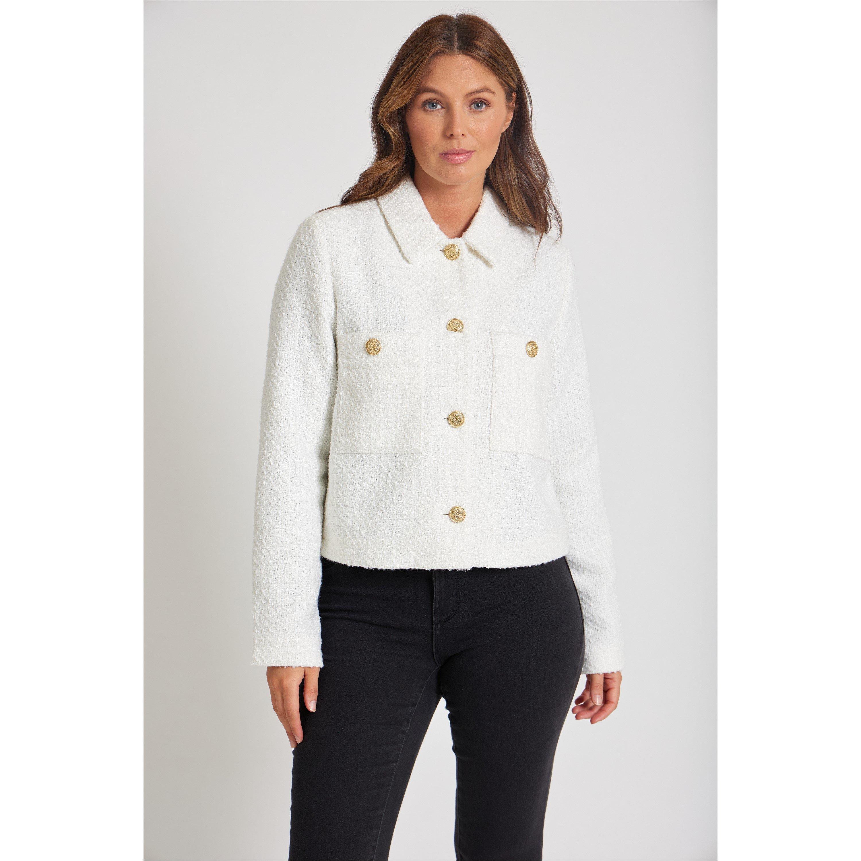 ROOMS - Be You - Cropped Textured Long Sleeve Boucle Jacket - 4