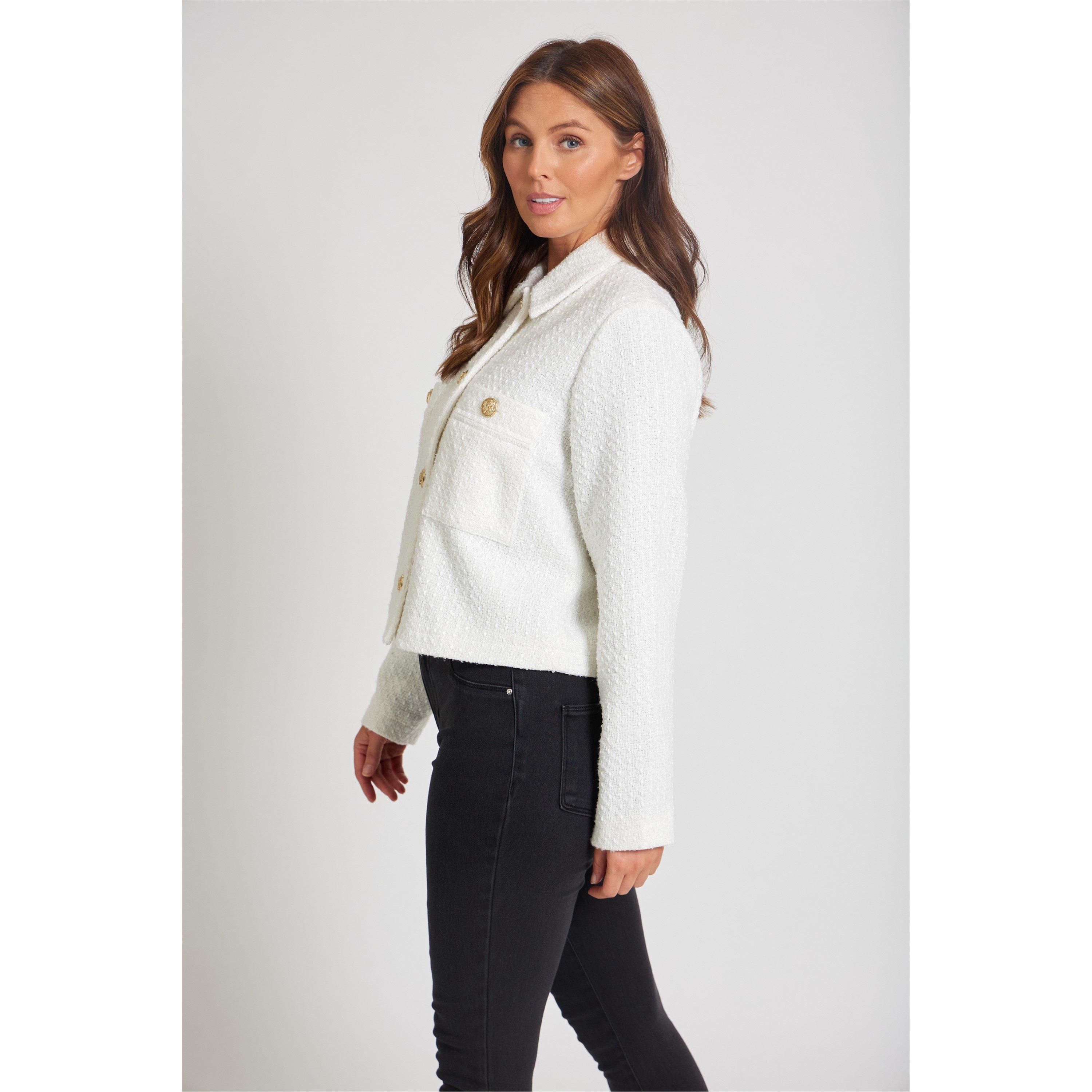 ROOMS - Be You - Cropped Textured Long Sleeve Boucle Jacket - 5