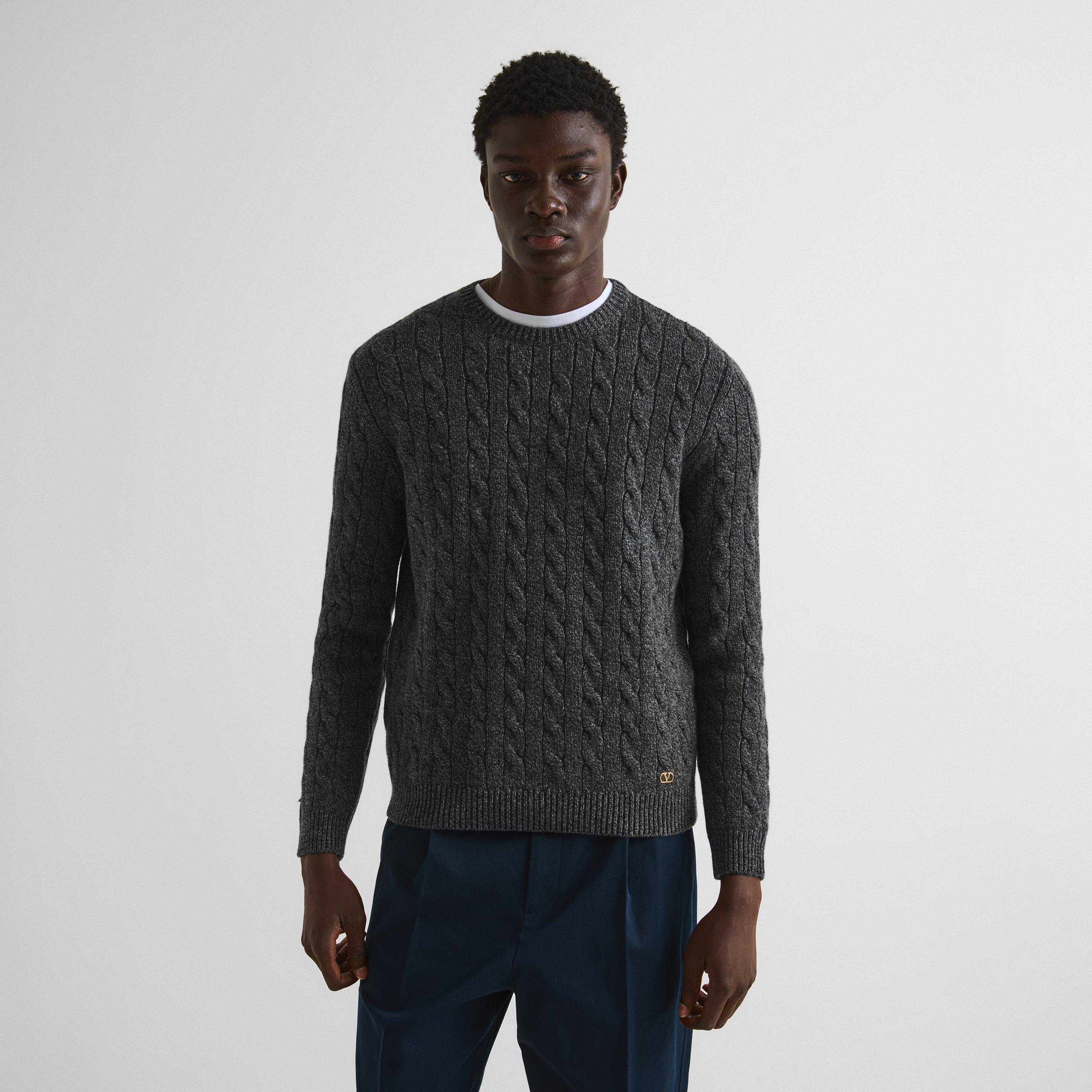 Anthr Melange - Valentino - Women's Wool Cable Knit Slim-Fit Crew-Neck Jumper - 3