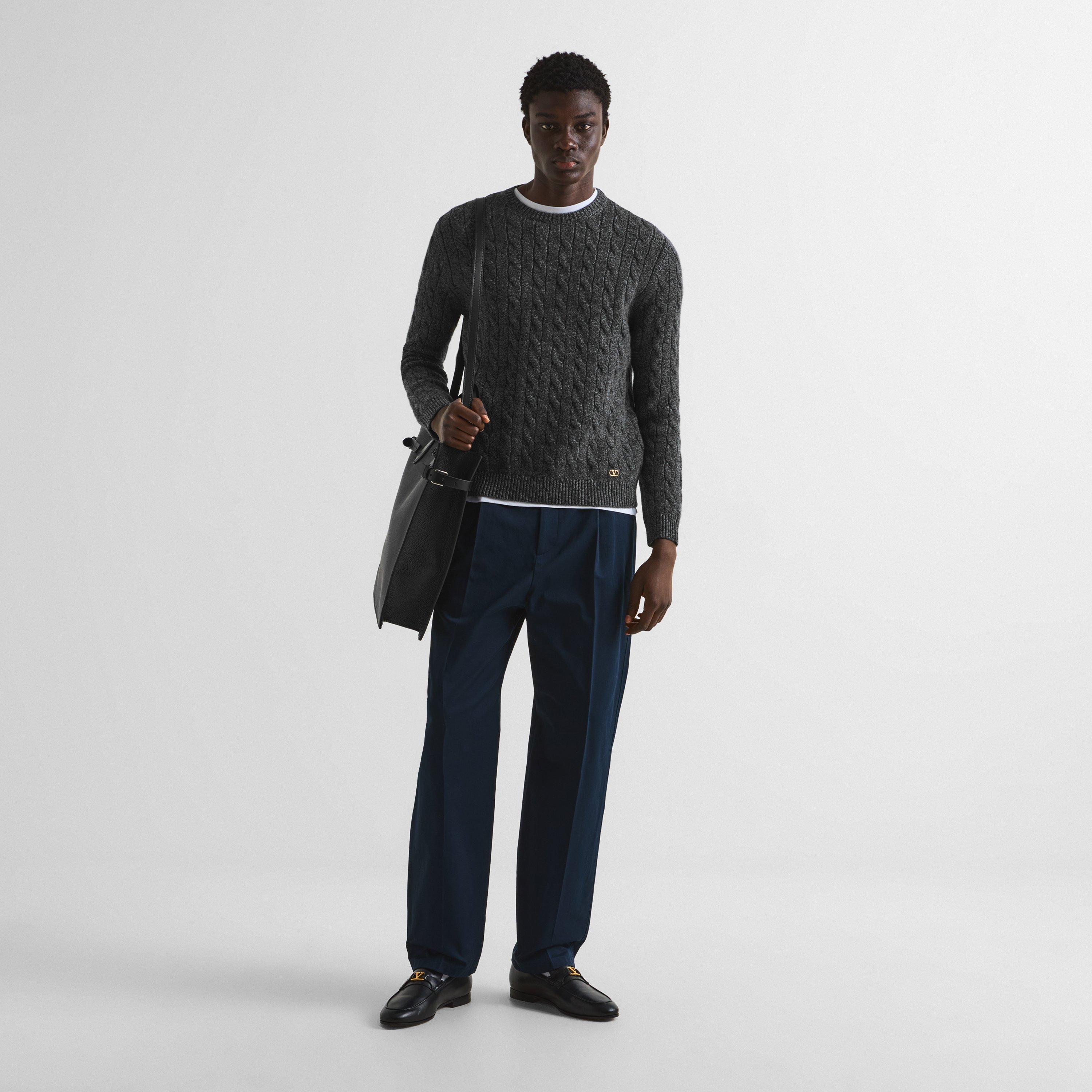 Anthr Melange - Valentino - Women's Wool Cable Knit Slim-Fit Crew-Neck Jumper - 6