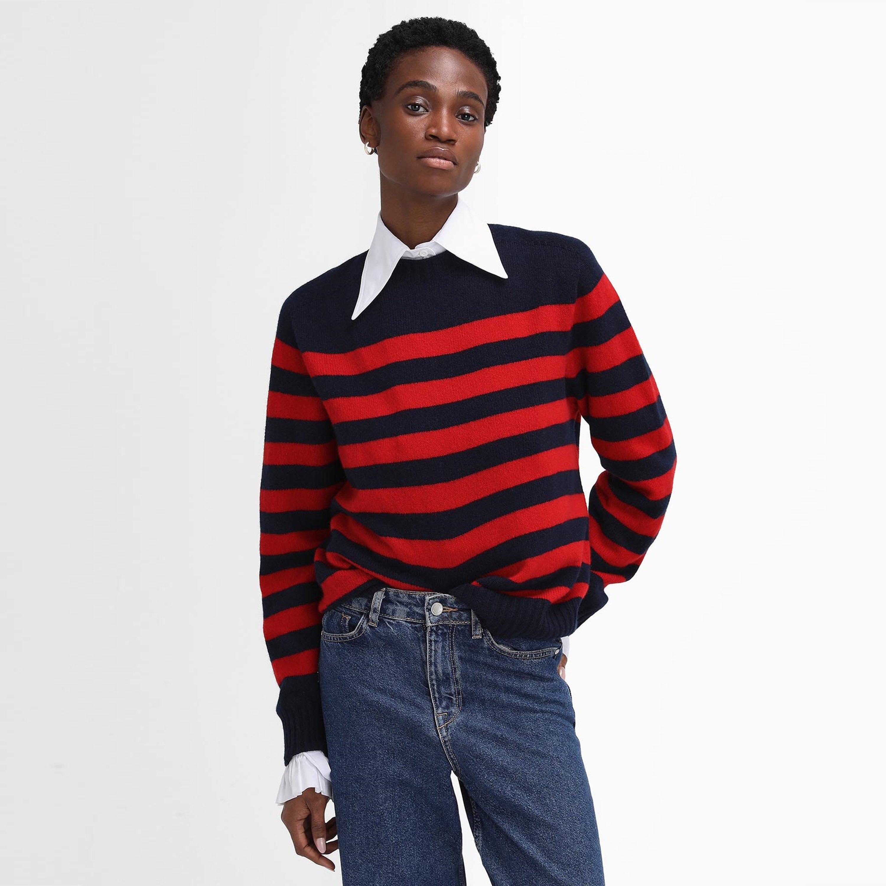 Navy/Ruby - Barbour - The Edit by Alexa Dominic Striped Crew Neck Jumper - 2