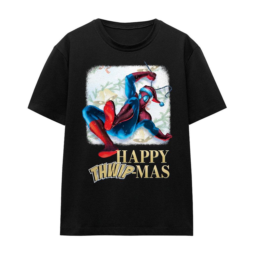 Black - Marvel - Spiderman Happy Thwipmas Christmas Window T-Shirt - 4