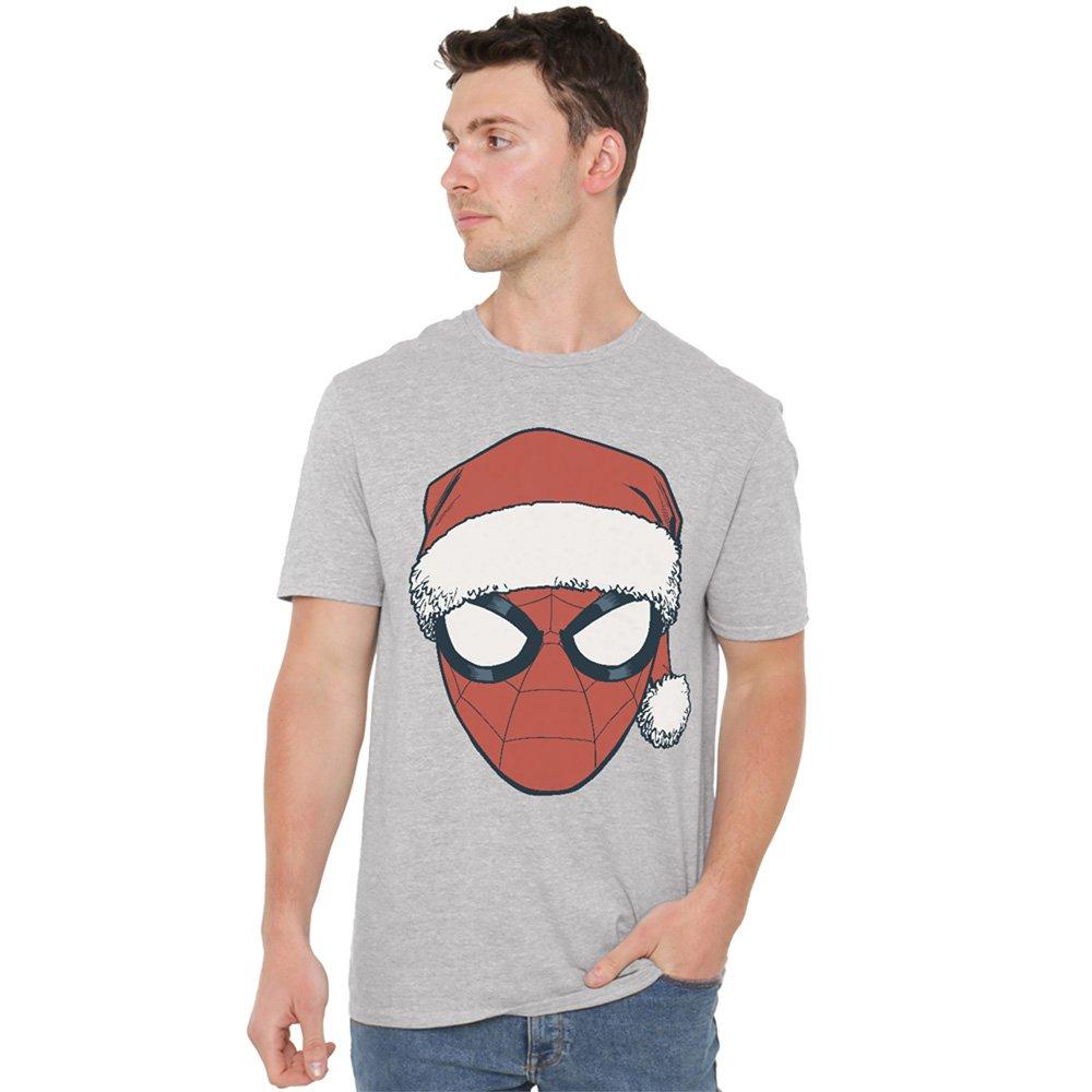 Light Grey - Marvel - Spiderman Christmas Santa Hat Portrait T-Shirt At - 1