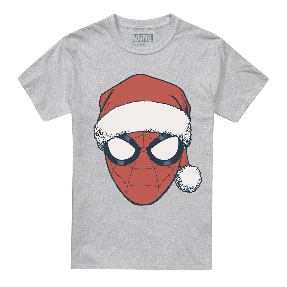 Light Grey - Marvel - Spiderman Christmas Santa Hat Portrait T-Shirt At - 4