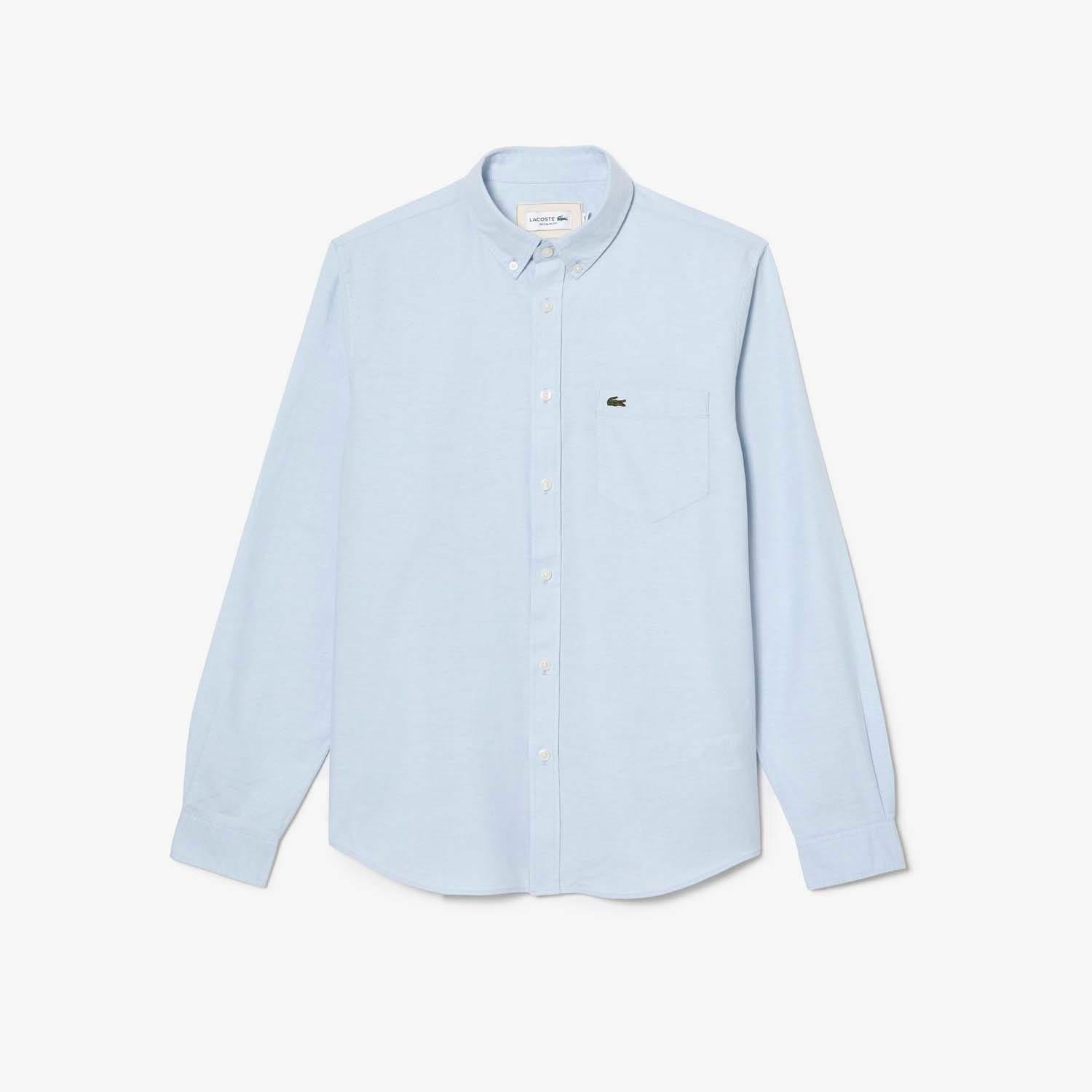 Blue - Lacoste - Regular Fit Long Sleeve Oxford Shirt - 3