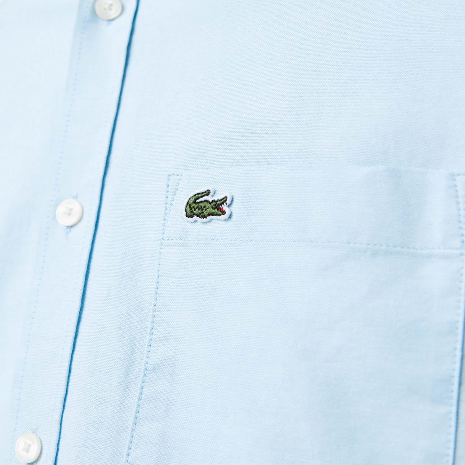 Blue - Lacoste - Regular Fit Long Sleeve Oxford Shirt - 4