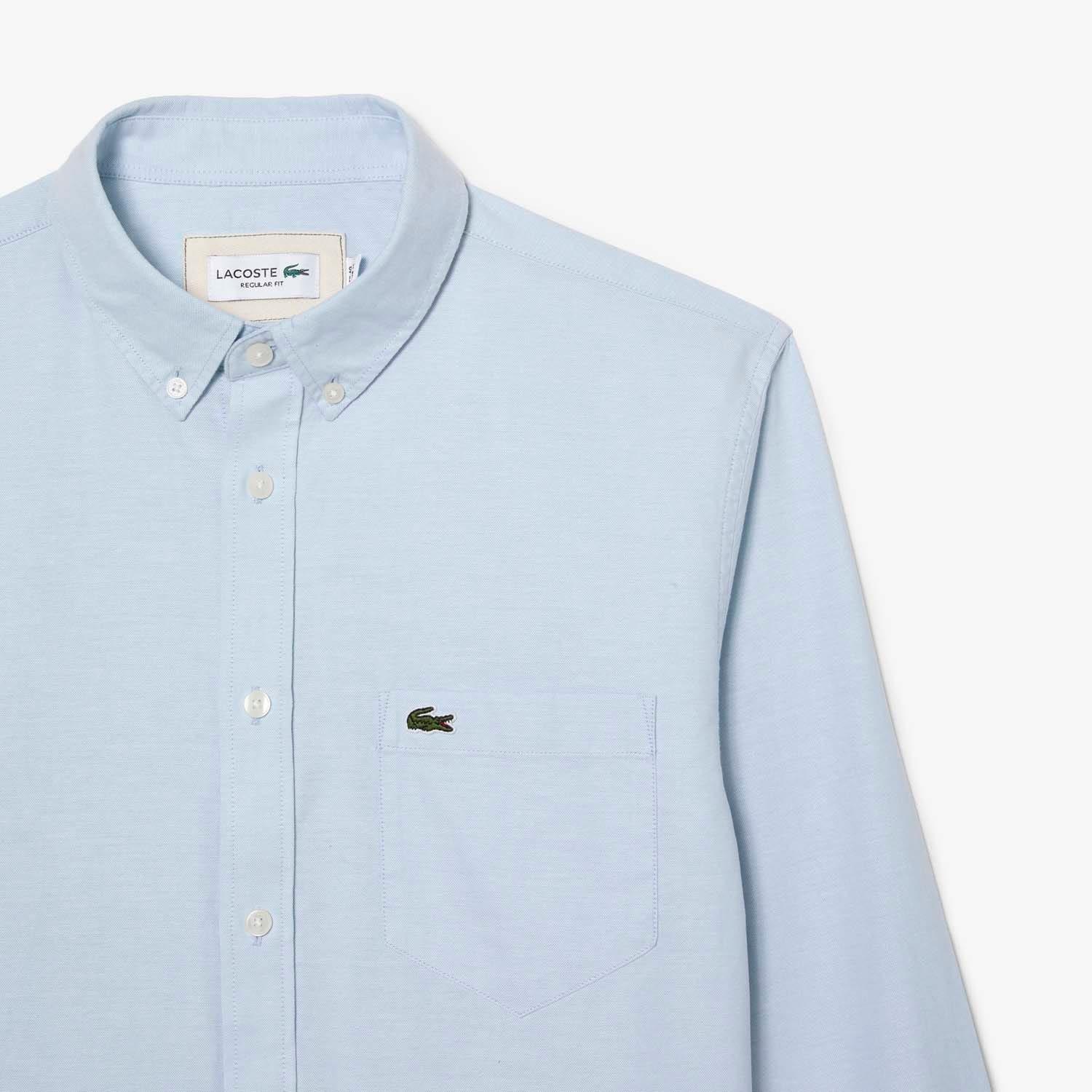 Blue - Lacoste - Regular Fit Long Sleeve Oxford Shirt - 5