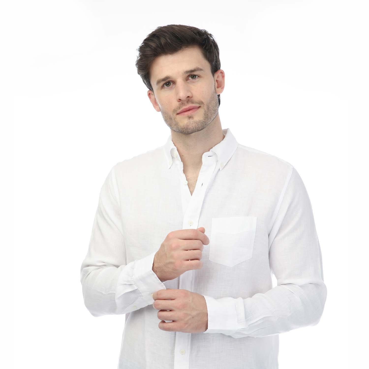White - Gant - Regular Fit Linen Shirt - 3