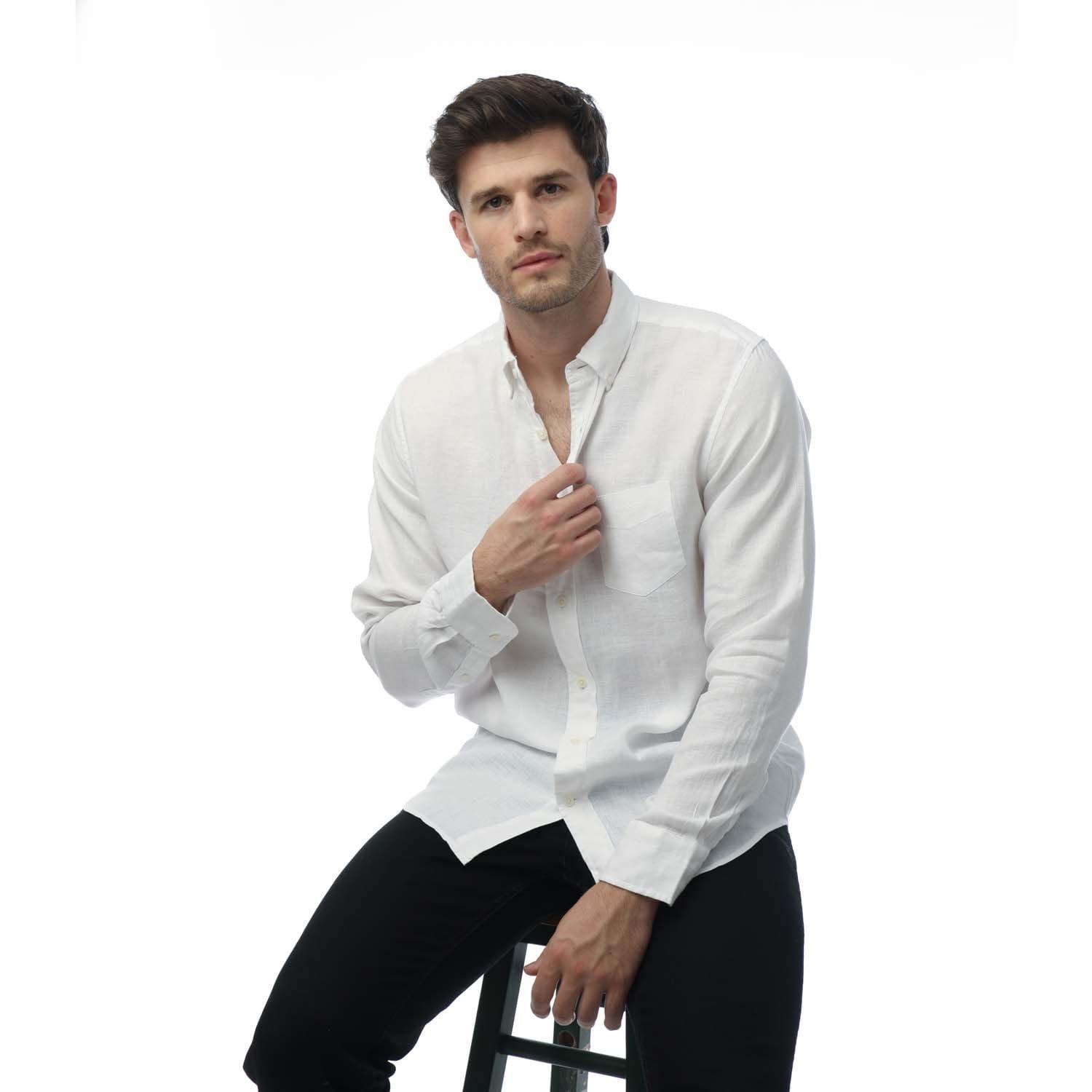 White - Gant - Regular Fit Linen Shirt - 4