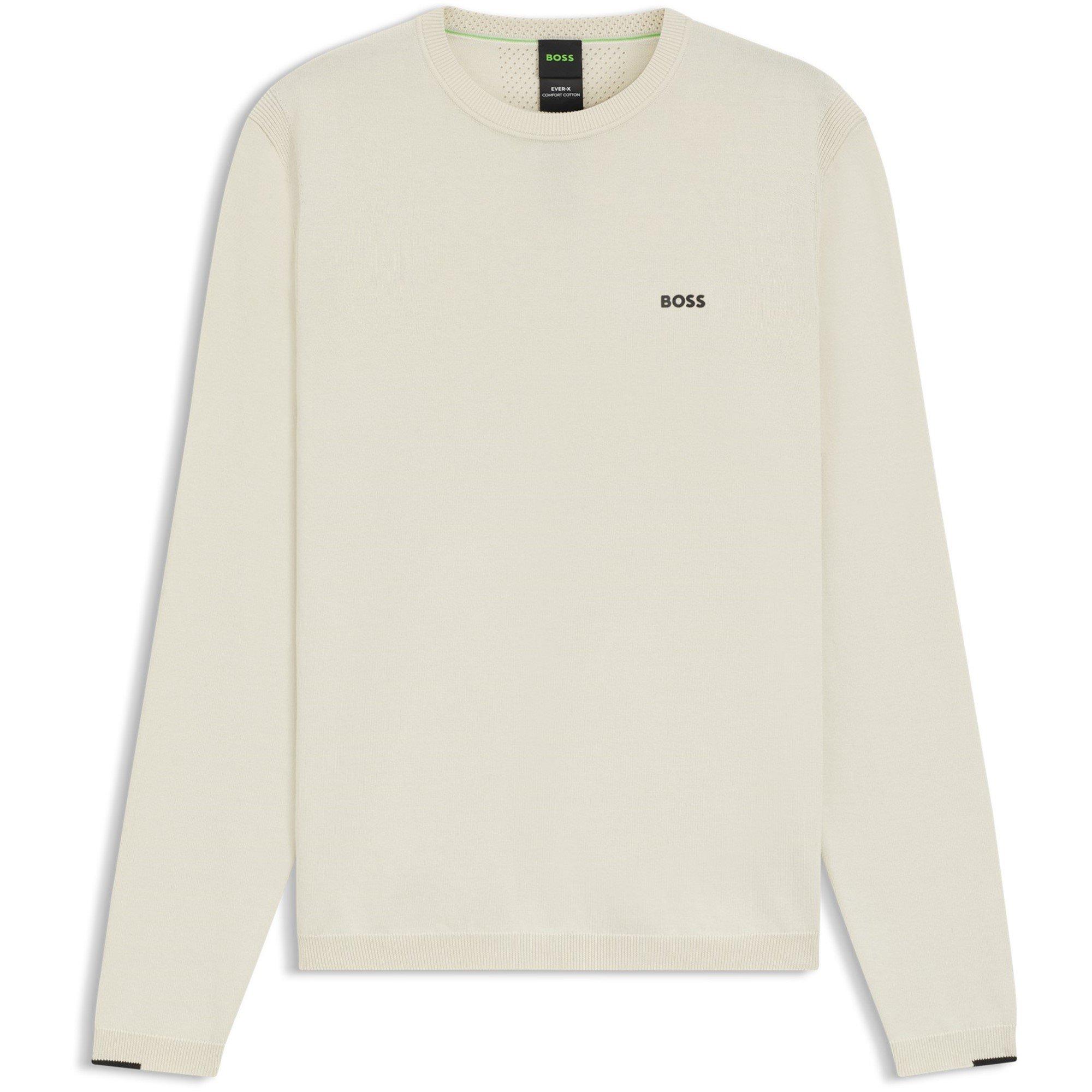 Boss Mens BOSS GREEN Crew Neck Jumper with Logo Detail - Open White 131 - Size 2XL