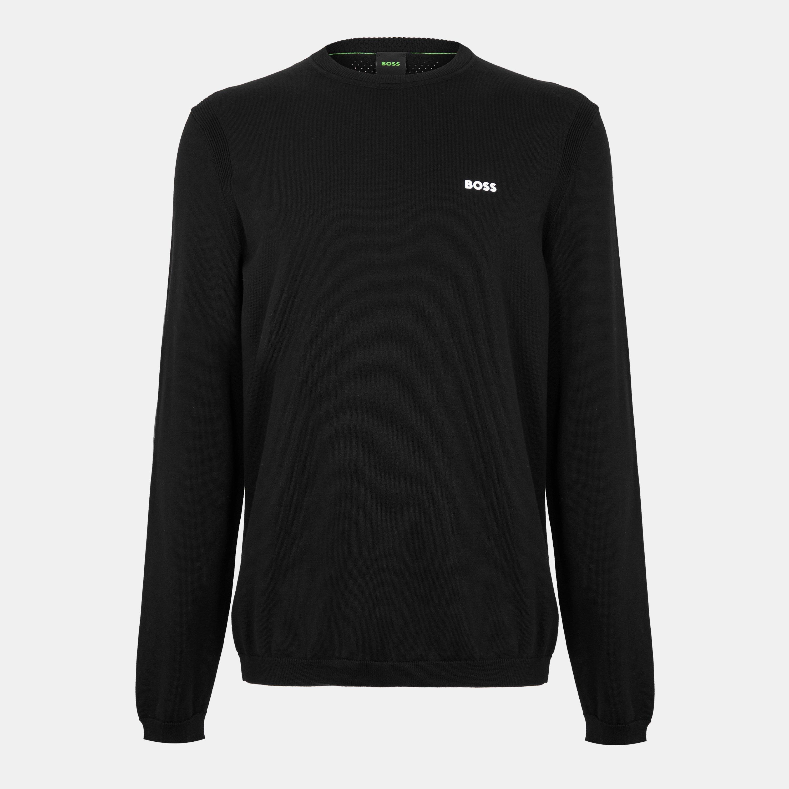 Boss Men's Green Crew Neck Jumper With Logo Detail - Black 001 - 2XL