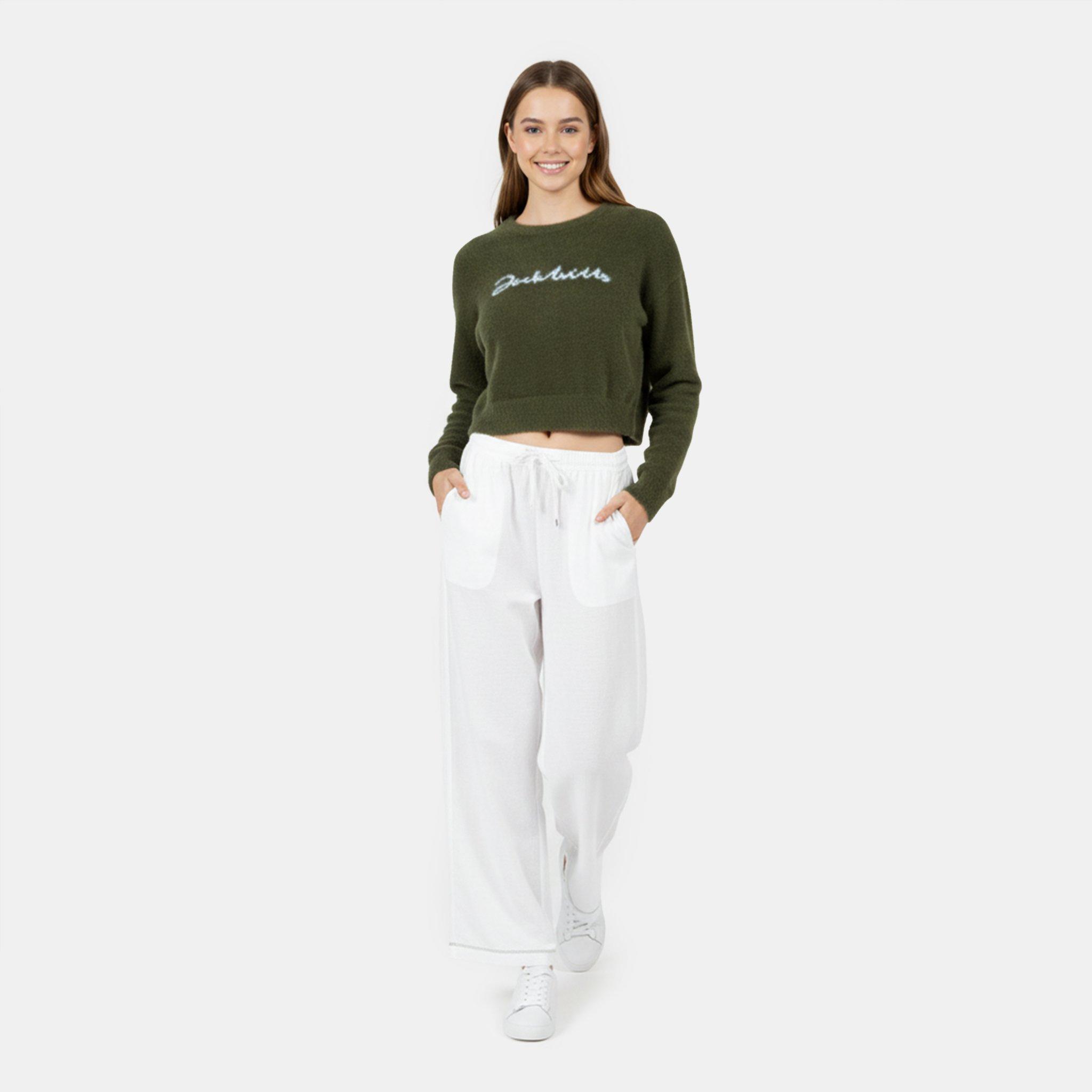 Dark Khaki - Jack Wills - Women's JW Knitted Jacquard Cropped Crew Neck Jumper - 5