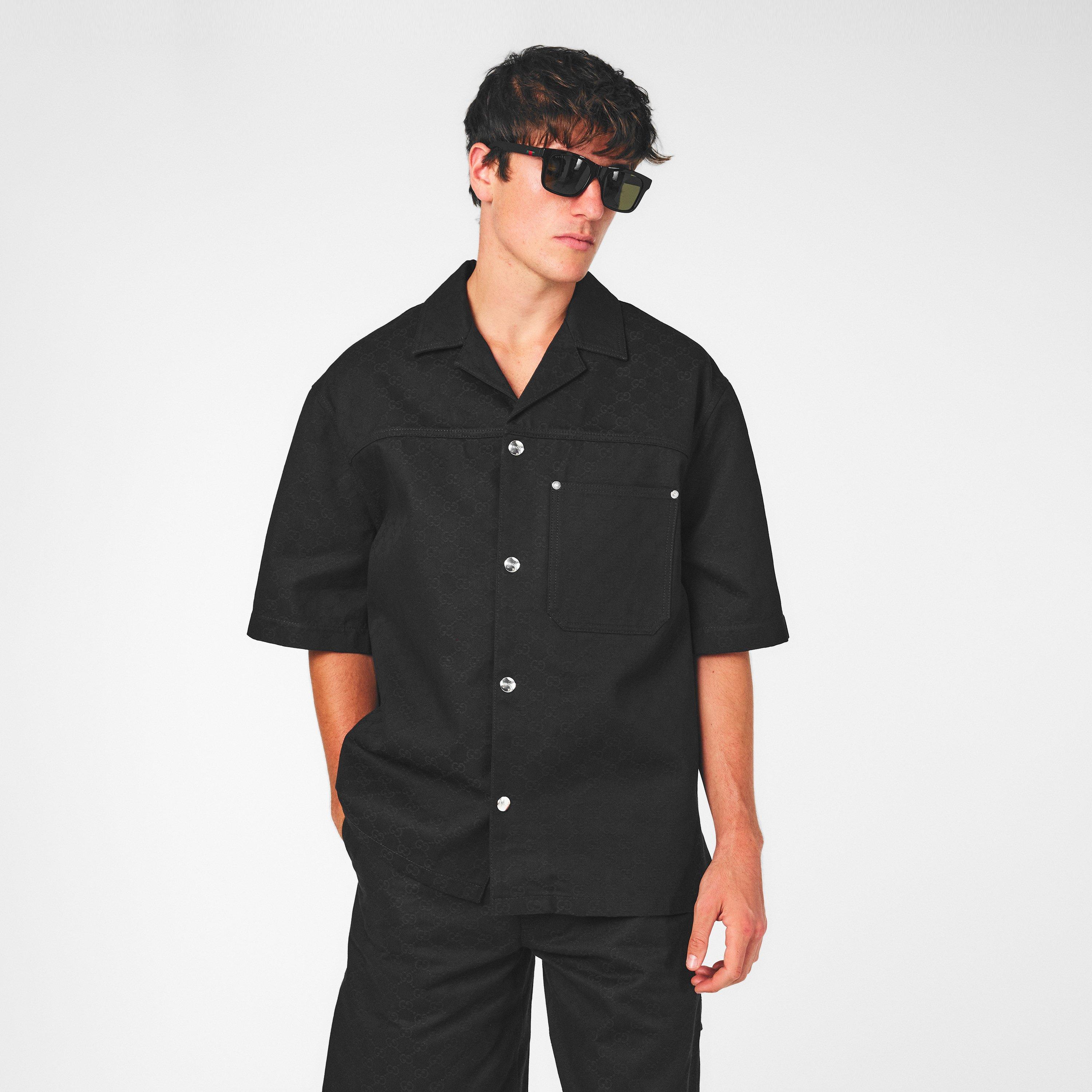 Black - Gucci - GG Denim Short-Sleeved Shirt - 3