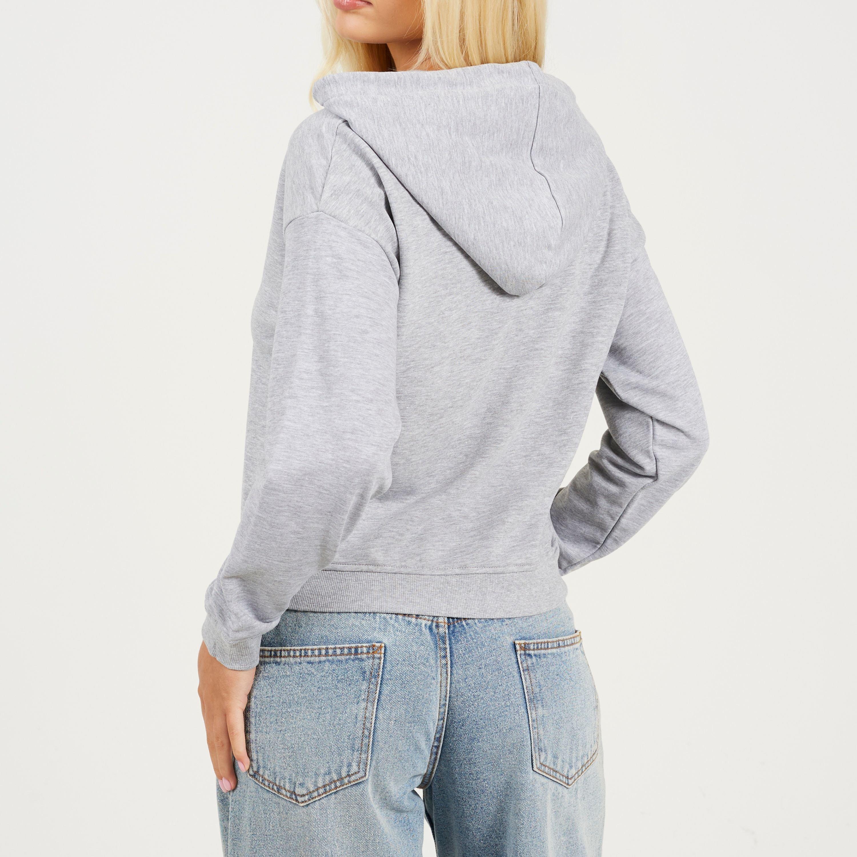 Grey Marl - Brave Soul - Womens Cropped Hooded Sweatshirt - 2